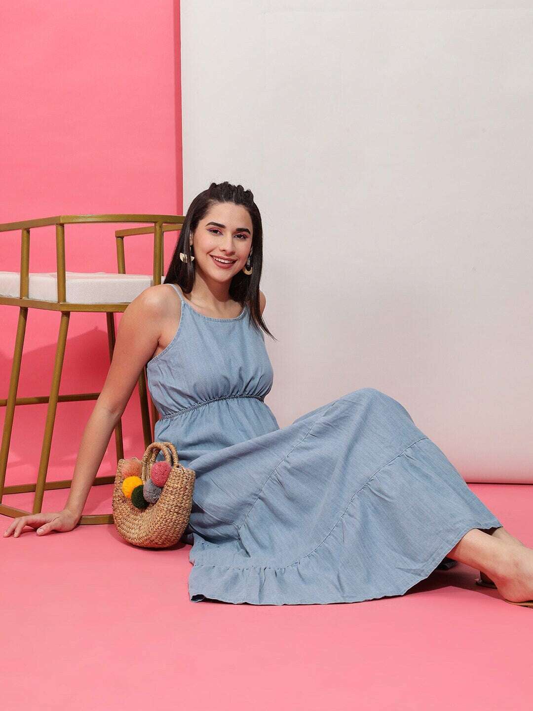 Freehand By The Indian Garage Co Women Tiered Denim Flare Dress - view 6