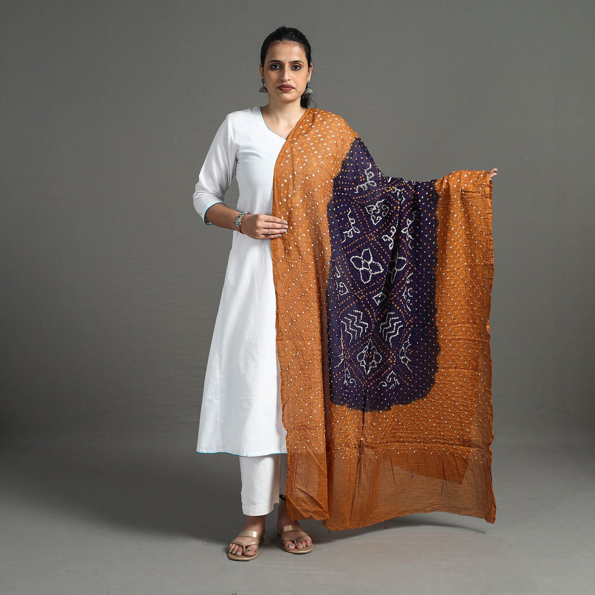 KACHCHH JI CHHAAP Brown - Kutch Tie-Dye Cotton Bandhani Dupatta 23