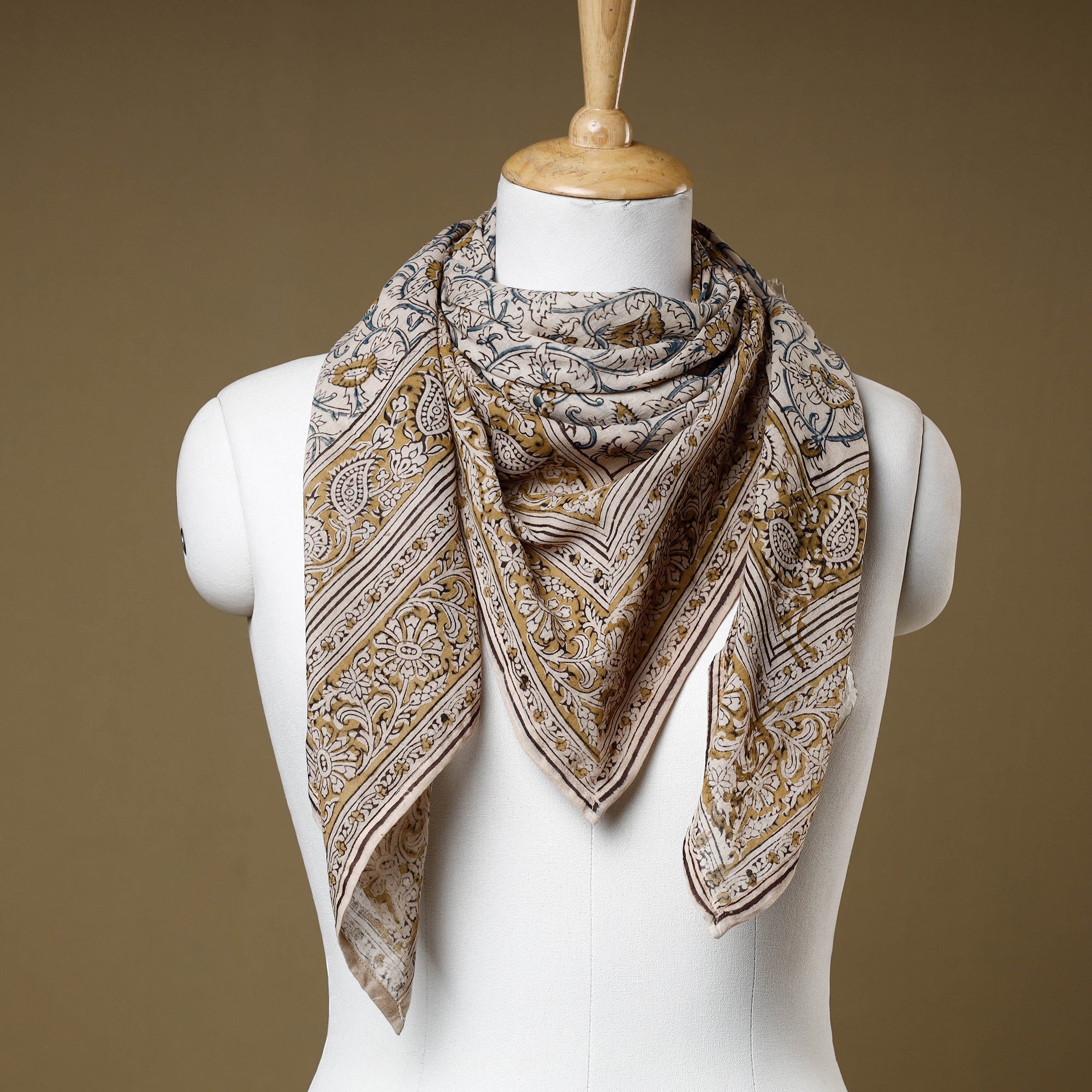 PITCHUKA SRINIVAS KALAMKARI PEDANA Beige - Original Pedana Kalamkari Block Printed Cotton Scarf