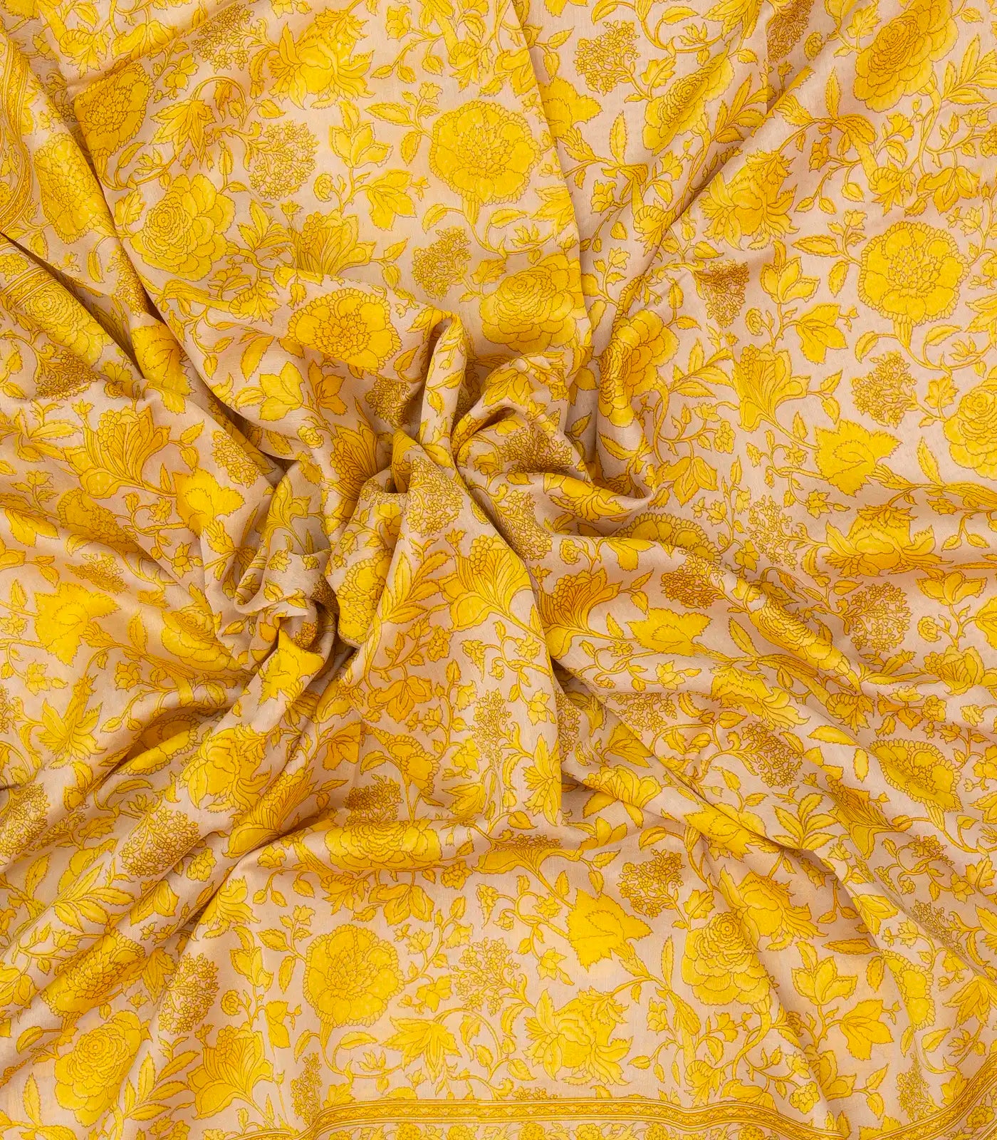 RmKV Taupe Handloom Chanderi Cotton Saree With Printed Yellow Floral Motif - view 3