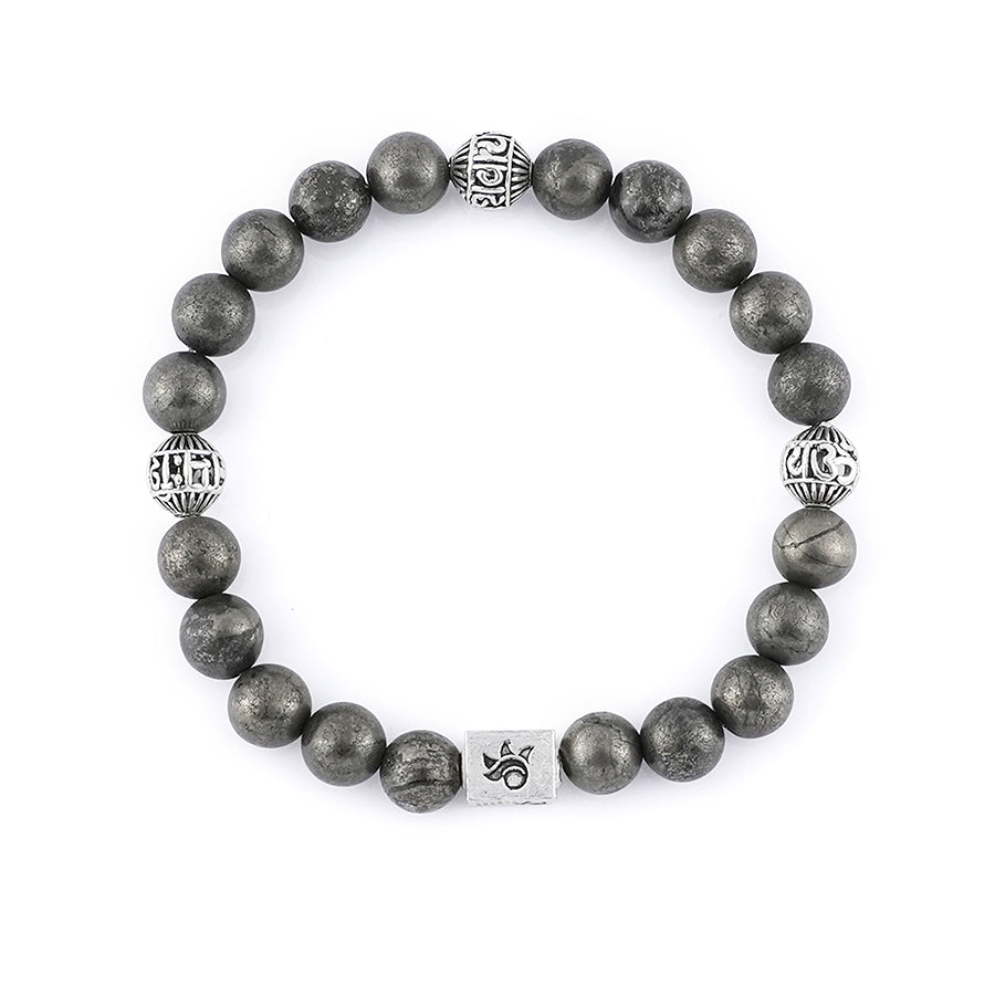 Prinjal Jewellers Pyrite with Om Namah Shivay Silver Beads Bracelet - view 4