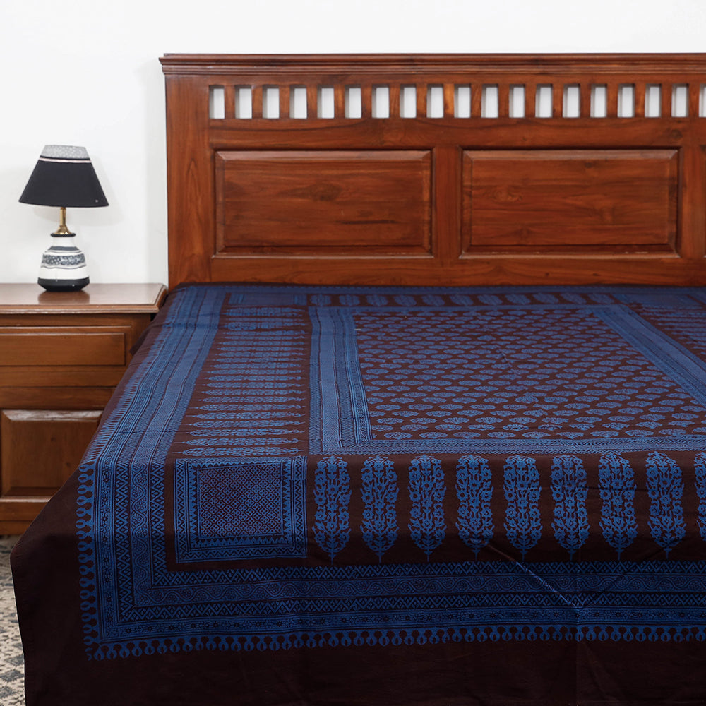 BAGH PRINTS BY ABDUL KADAR KHATRI Blue - Bagh Block Printed Cotton Single Bed Cover (91 x 59 in)