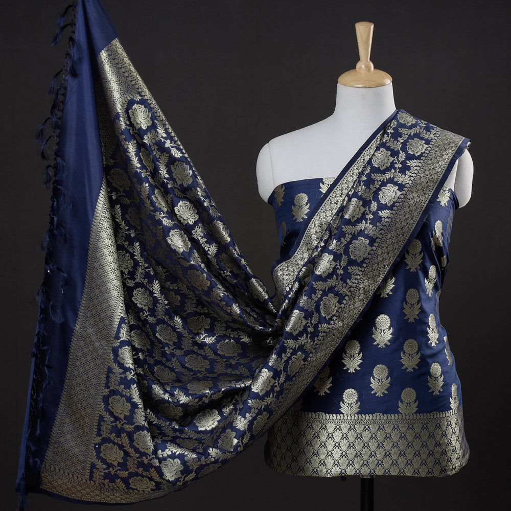 BANARASI BY MAQBUL HASAN Blue - 3pc Zari Jaal & Buti Silk Banarasi Dress Material