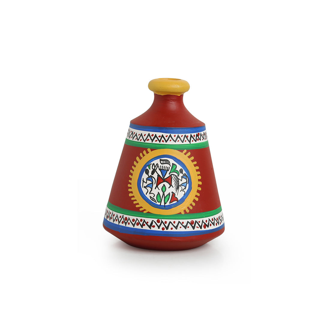 EXCLUSIVELANE 'Warli Red Matkis' Handpainted Terracotta Vases (Set of 3) - view 4