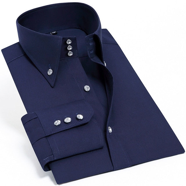 Casual Long Sleeve Slim-Fit Hand Sewing Men's Shirts..