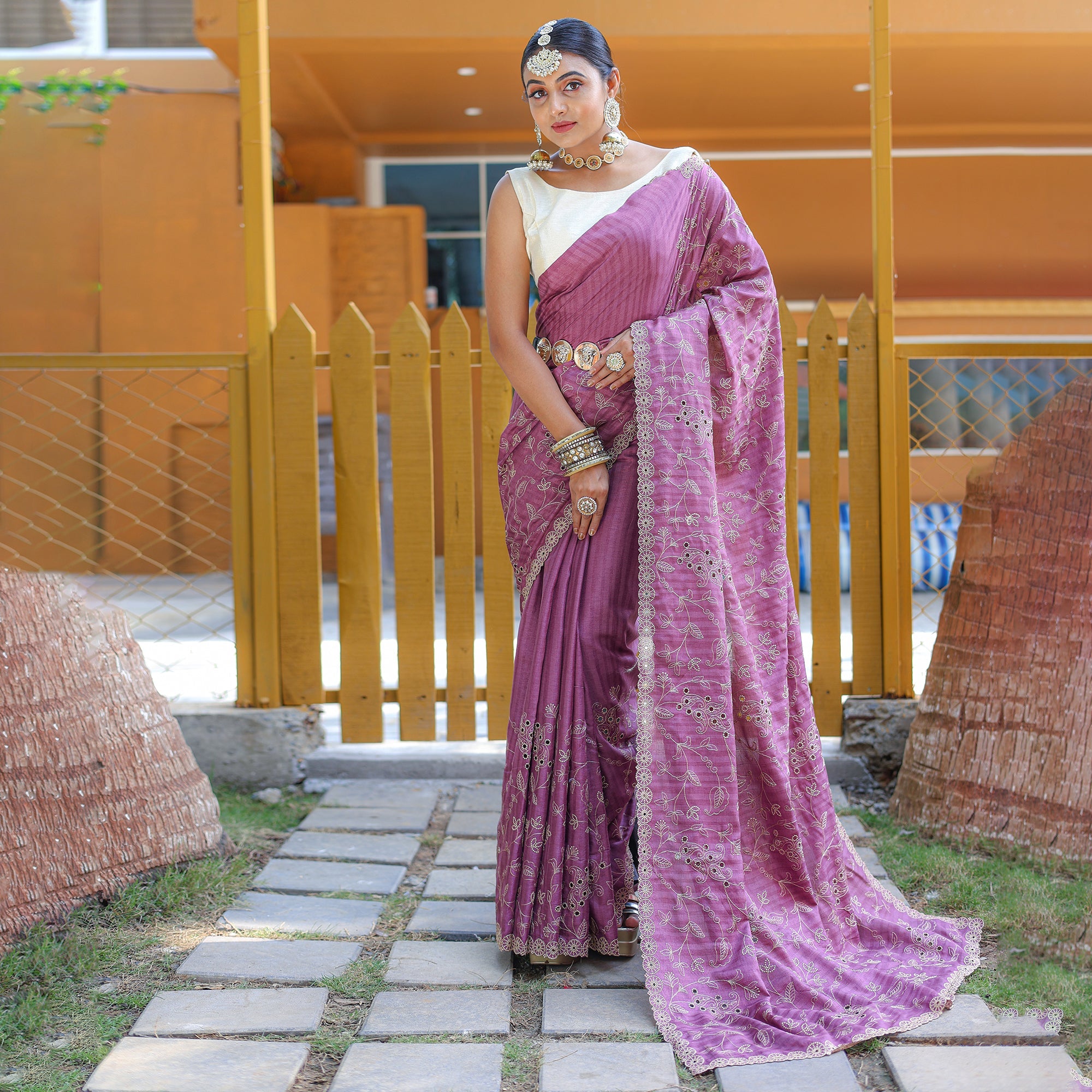 TASARIKA COUTURE Aaisha Lavender Soft Silk Handwork Saree