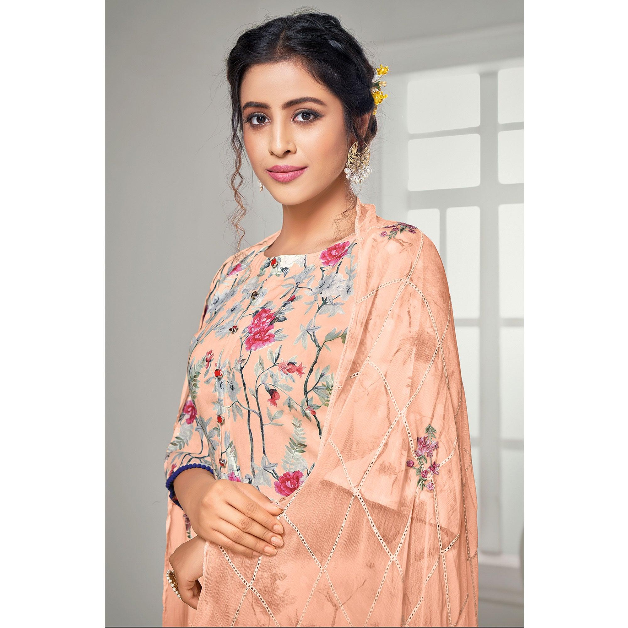 Peachmode Exclusive Peach Colored Casual Wear Digital Printed Cotton Dress Material - view 3