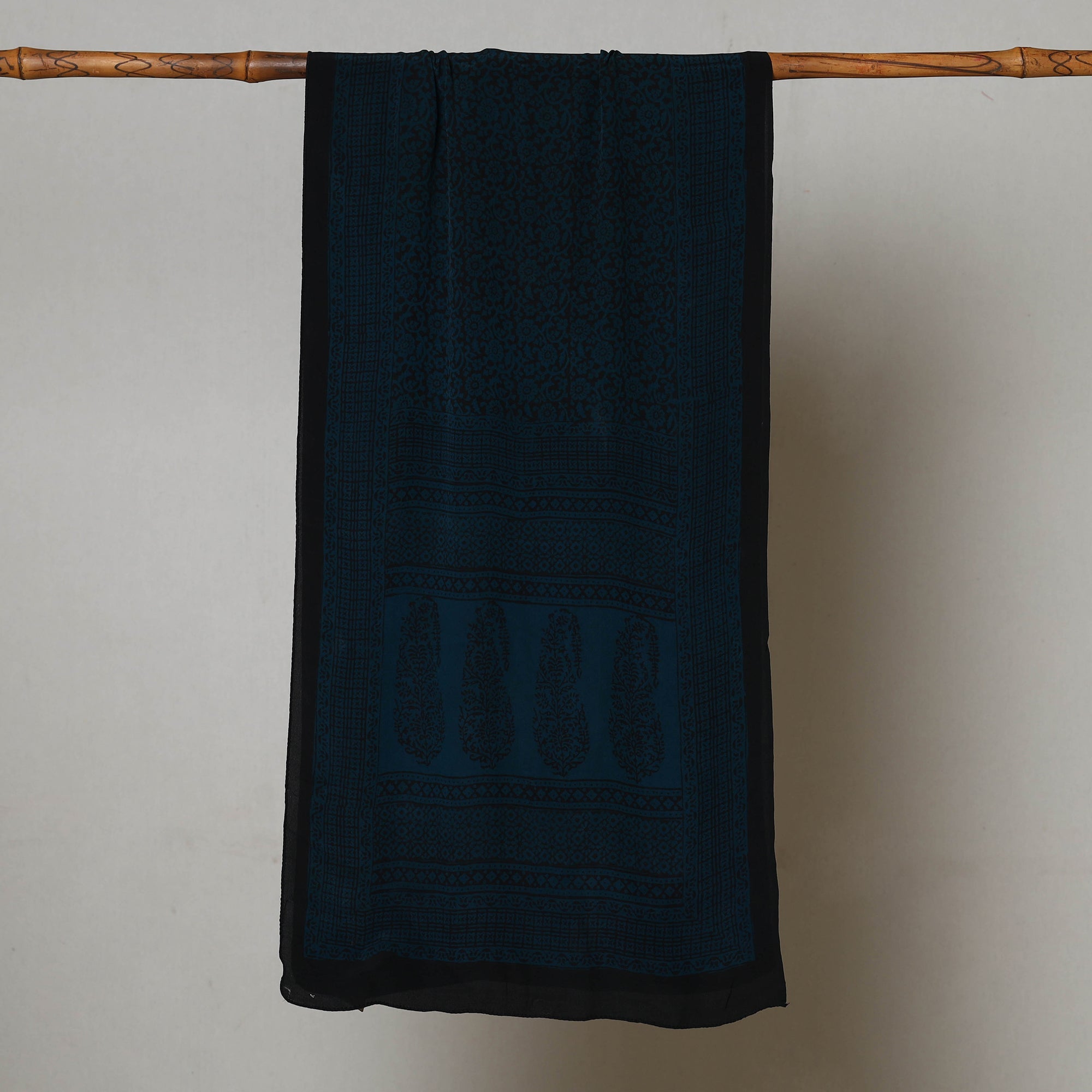 BAGH PRINTS BY MOHAMMED BILAL KHATRI Blue - Bagh Hand Block Printed Crepe Silk Stole - view 2