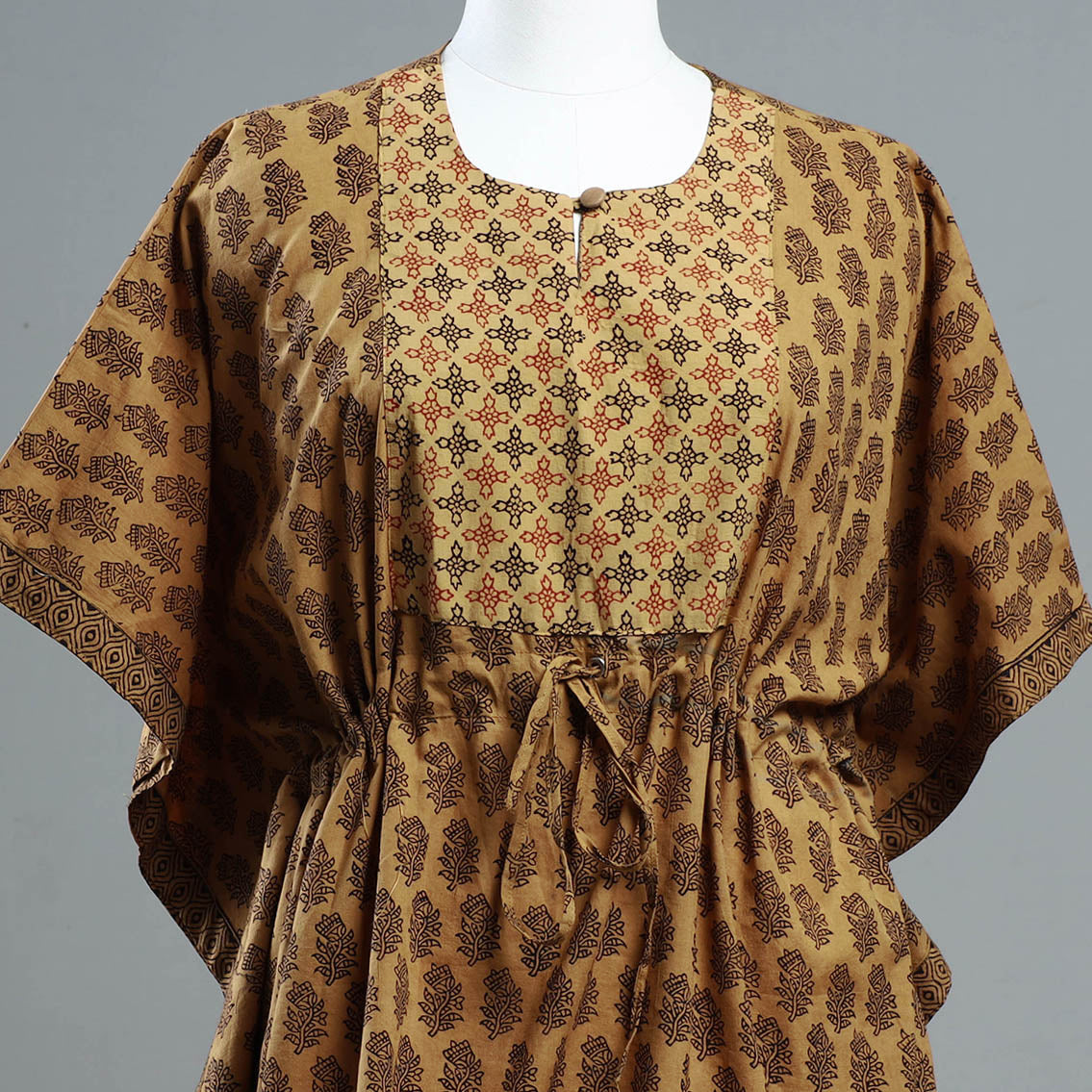 ITOKRI CASUALS Brown - Bagh Block Printed Cotton Kaftan with Tie-Up Waist (Short) - view 3