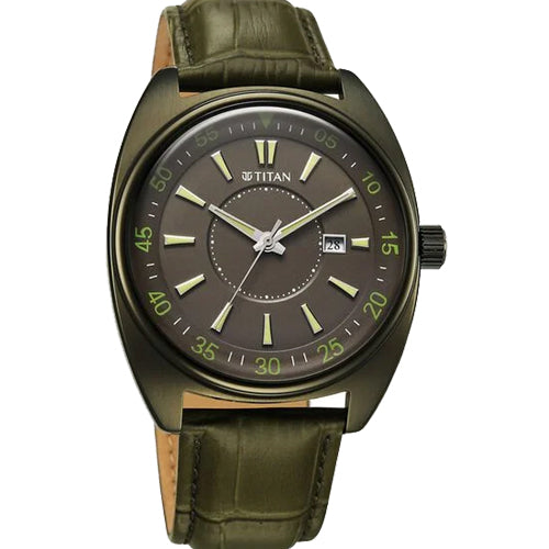 Titan Classique Tonneau Analog with Date and Green Dial Green Leather Strap Watch for Men 42mm 90211QL01 - view 2