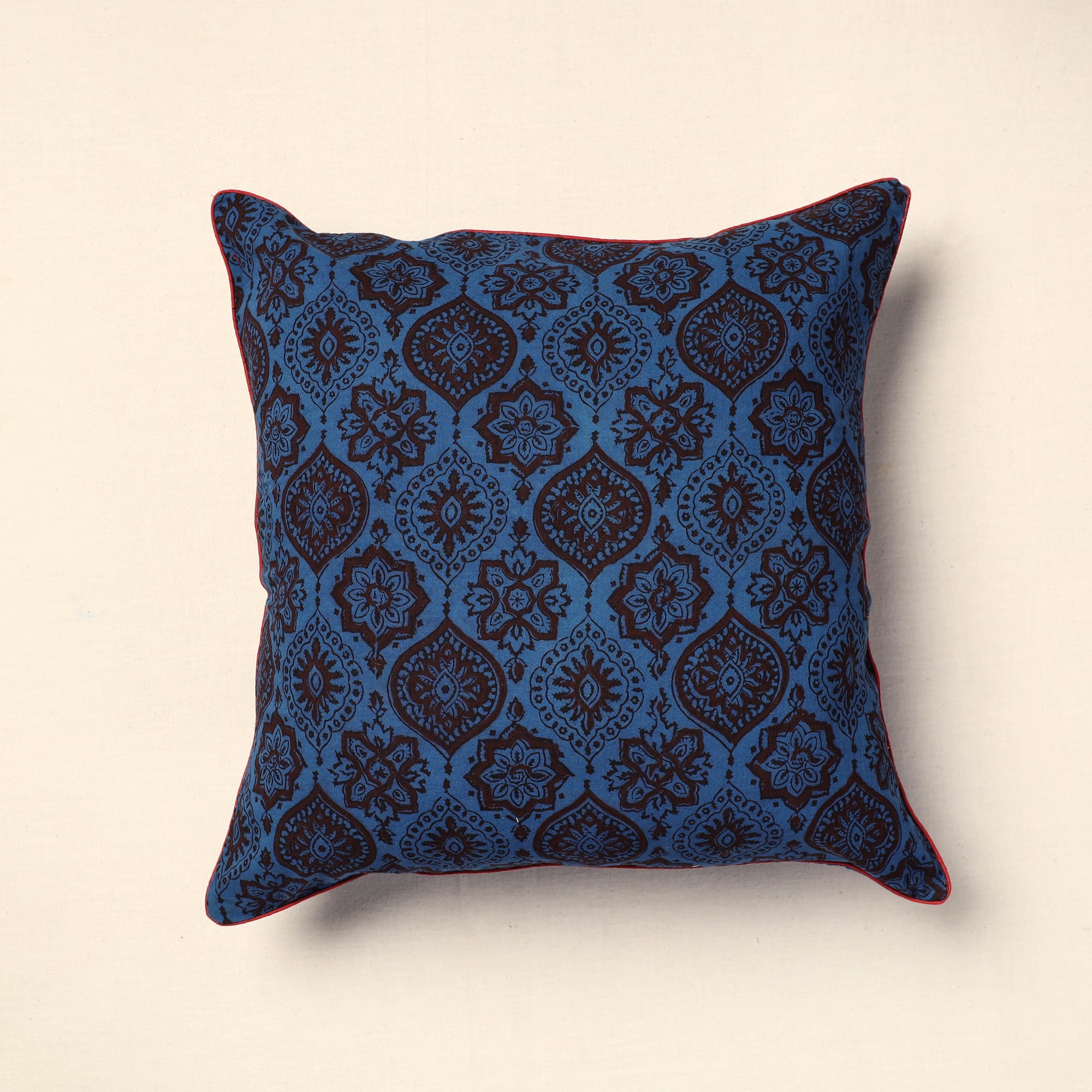 NOORI BAZAR Blue - Bagh Block Printed Cotton Cushion Cover (16 x 16 in) 15