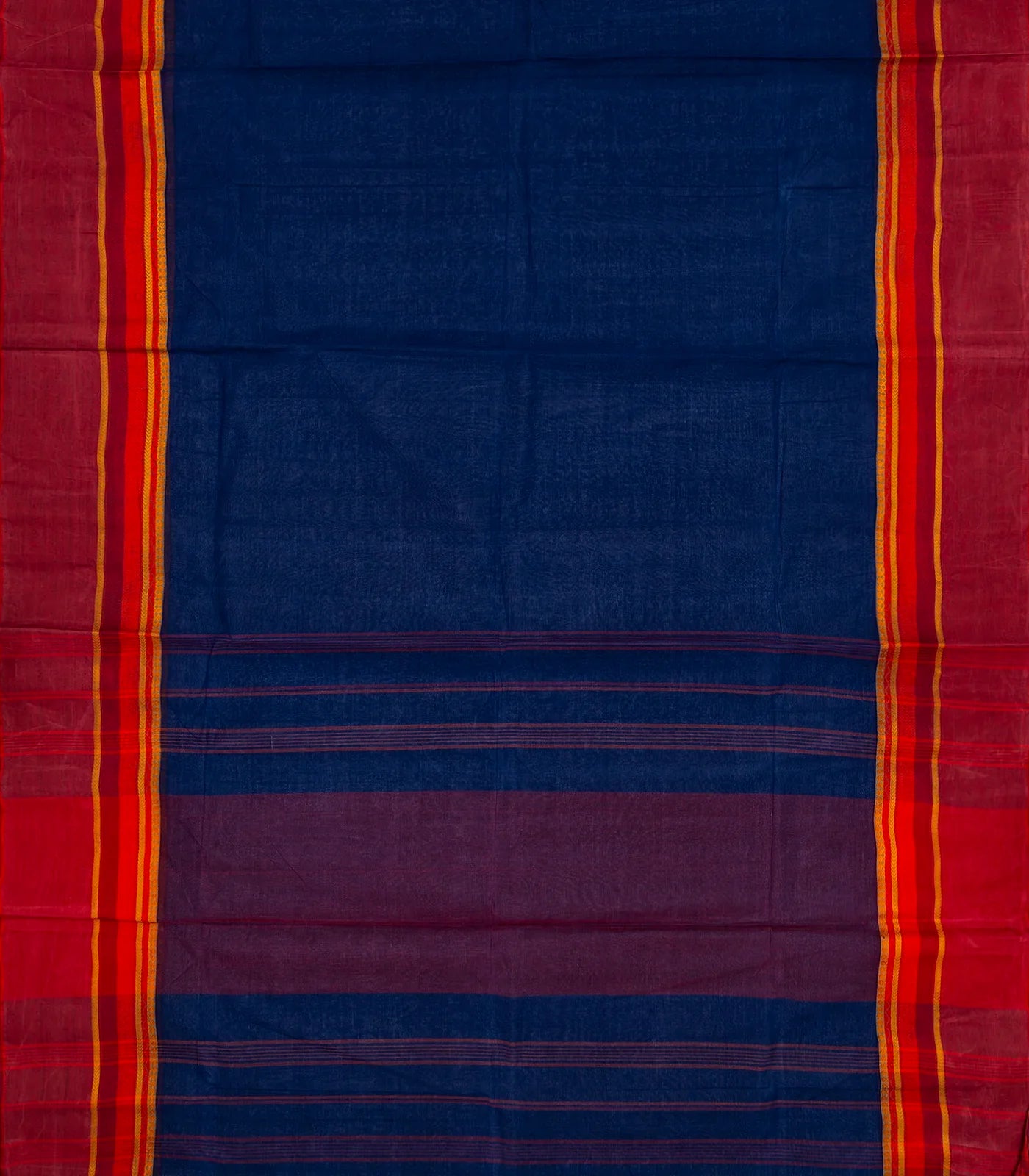 RmKV Dark Blue Bengal Cotton Saree With Red Border - view 2