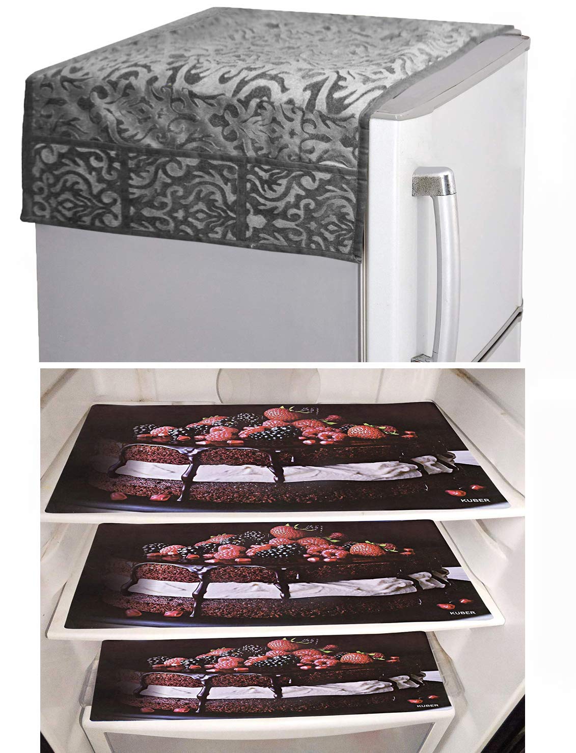 Kuber Industries PVC 3 Pieces Fridge Mats and 1 Piece Fridge Top Cover (Grey)-CTKTC032794