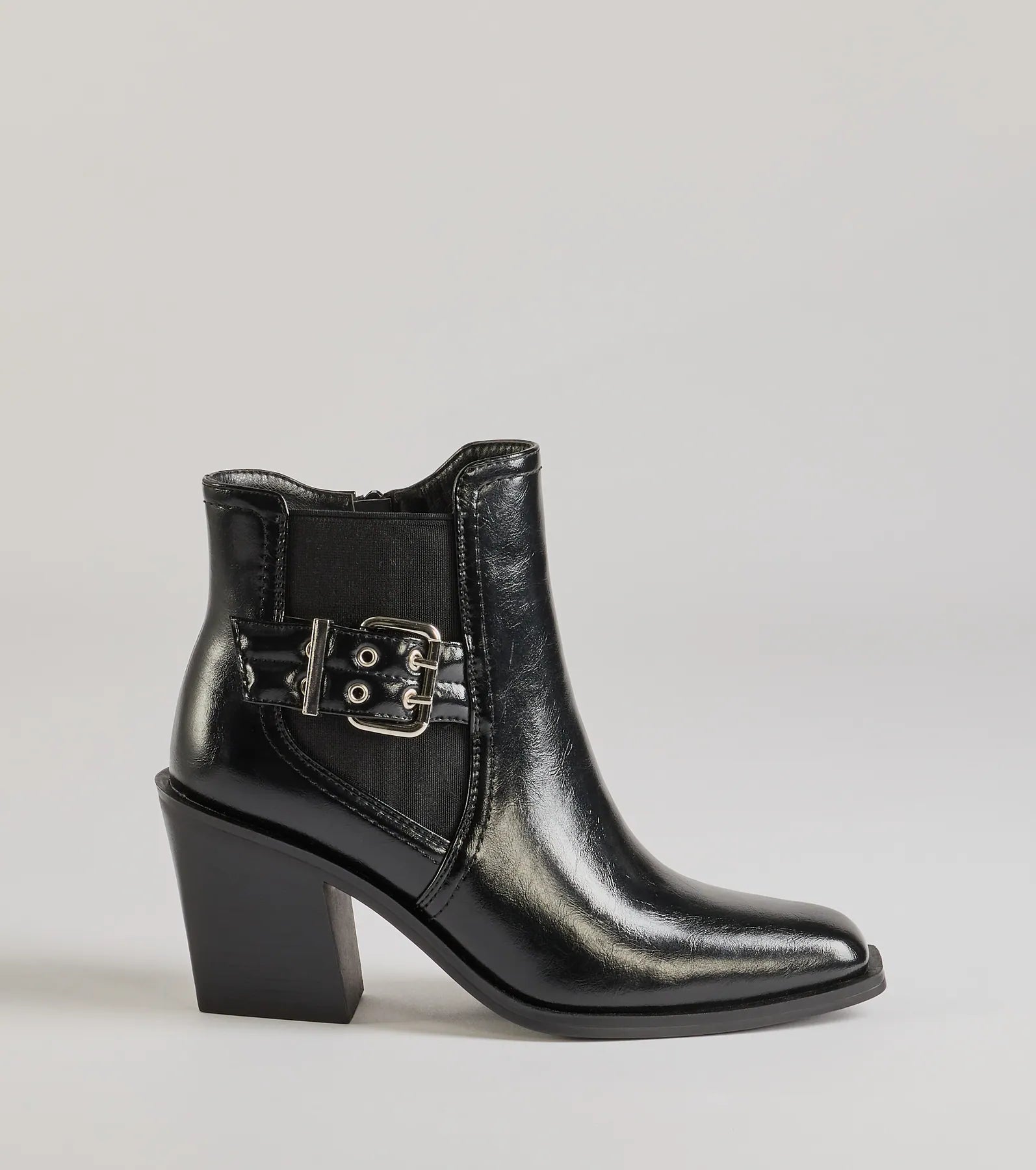 Windsor Edgy Fave Buckle Strap Faux Leather Ankle Booties - view 2