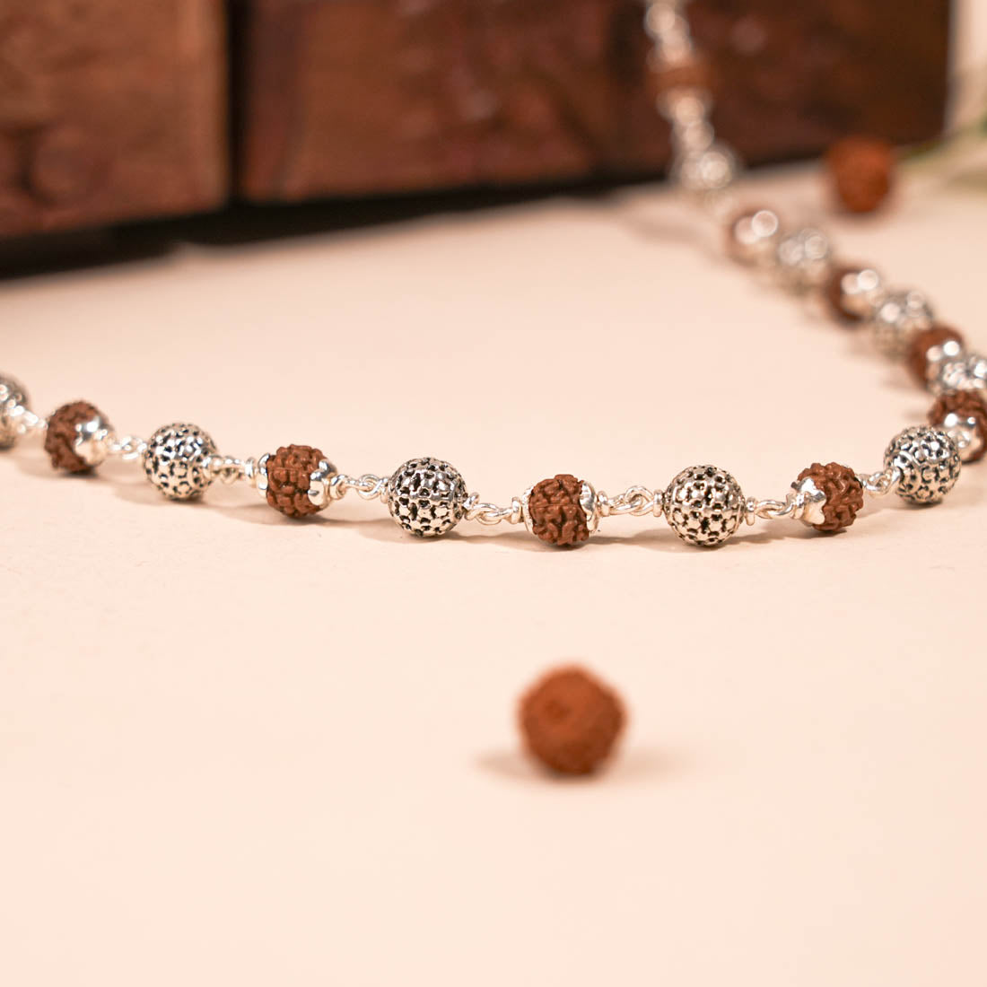 Prinjal Jewellers Rudraksha Silver Mala (Round Beads)