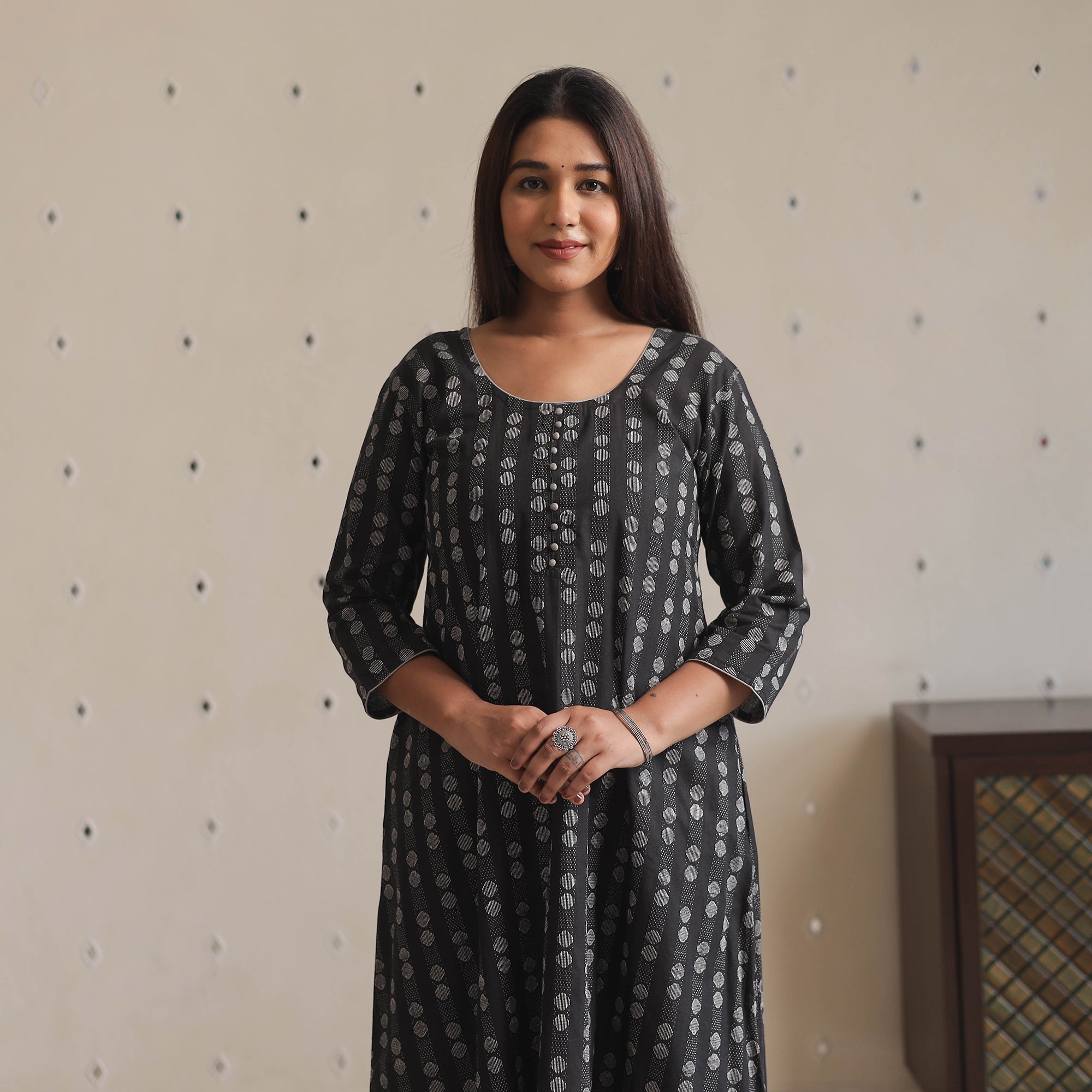 ITOKRI CASUALS Black - Jacquard Cotton Long Kurta