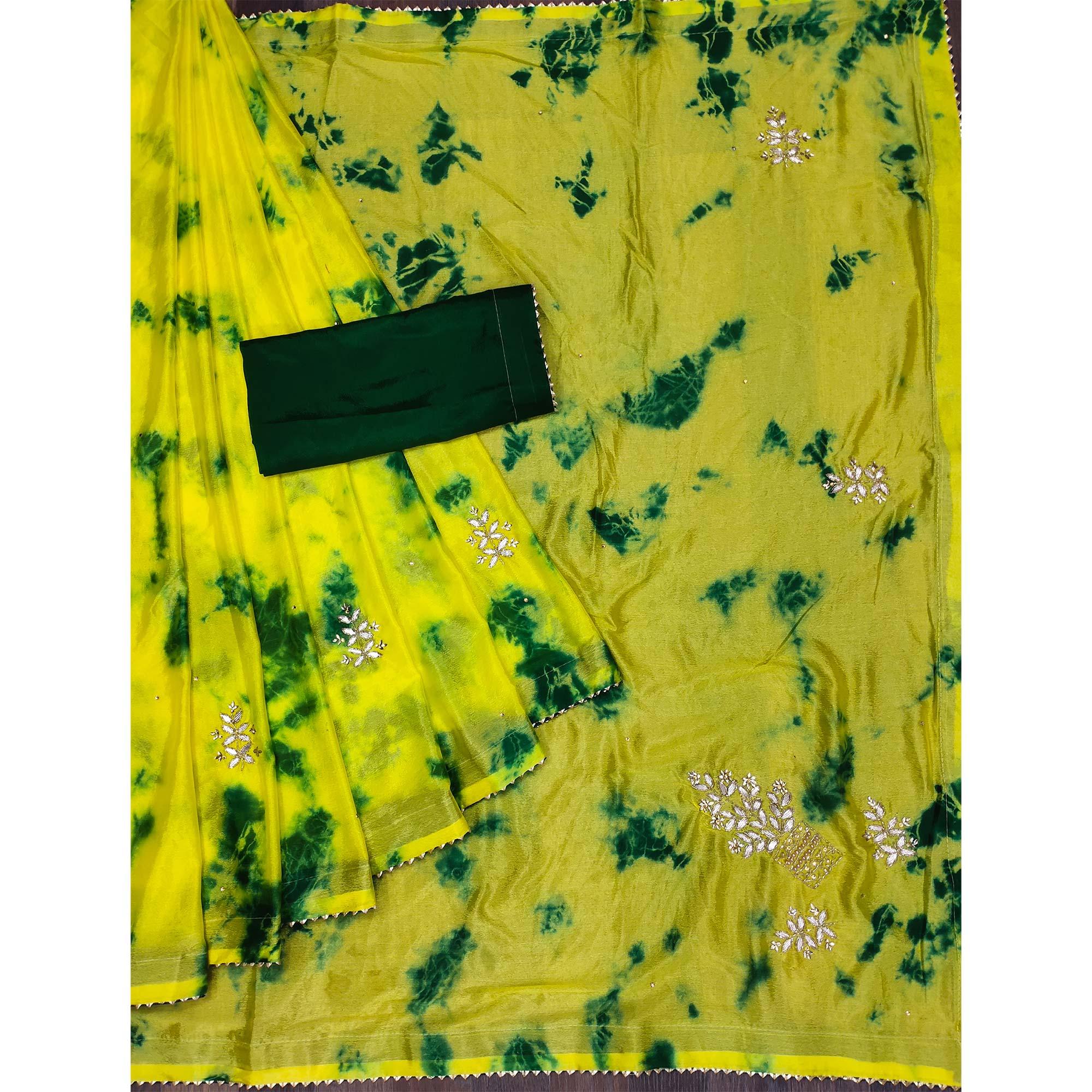 Peachmode Lemon Green Printed Chiffon Saree – Women's - view 3