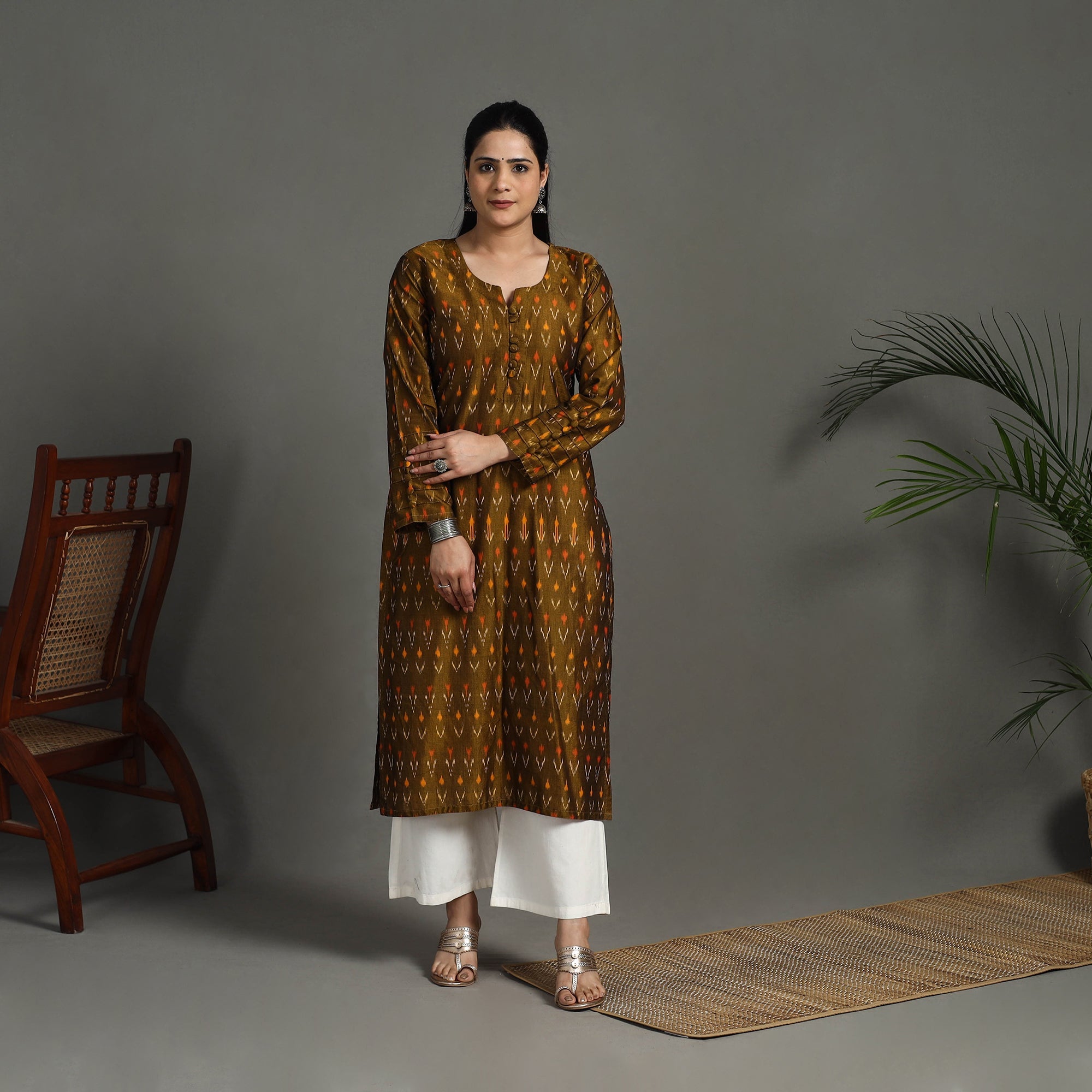 ITOKRI CASUALS Brown - Mercerised Cotton Straight Pochampally Ikat Kurta 15 - view 2