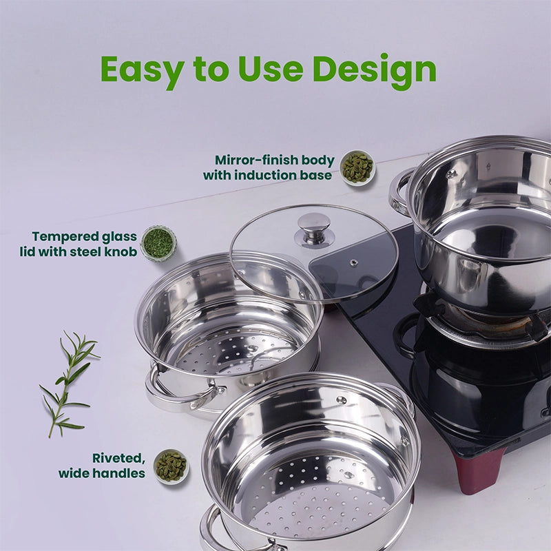 The Indus Valley Tri-steel Multi Purpose Stainless Steel Steamer with Sandwich bottom | Vegetable Steamer | Khandvi/Modak/Momo Maker | Steaming Pot 1. - view 10