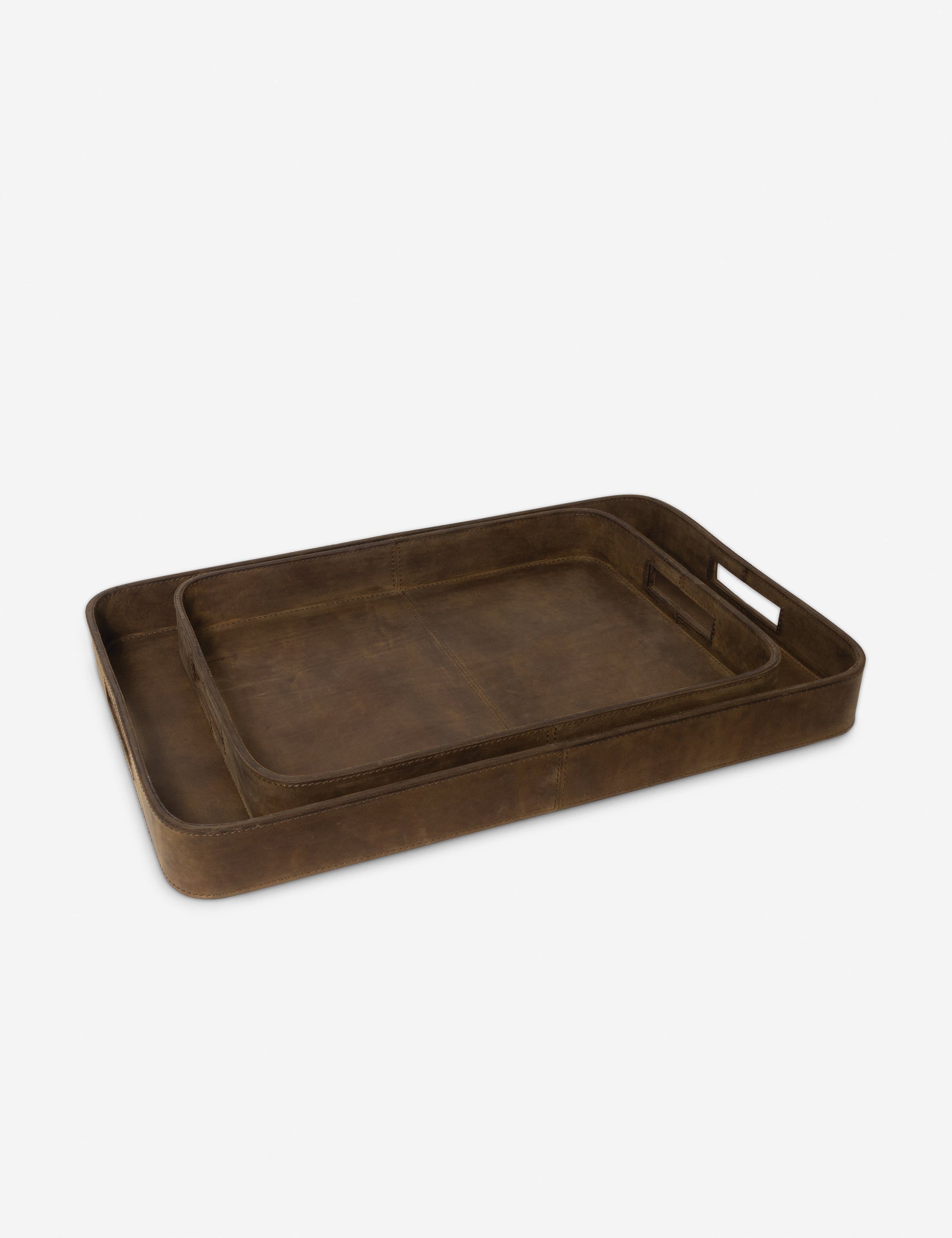 Lulu and Georgia Derby Rectangular Leather Trays (Set of 2) by Regina Andrew