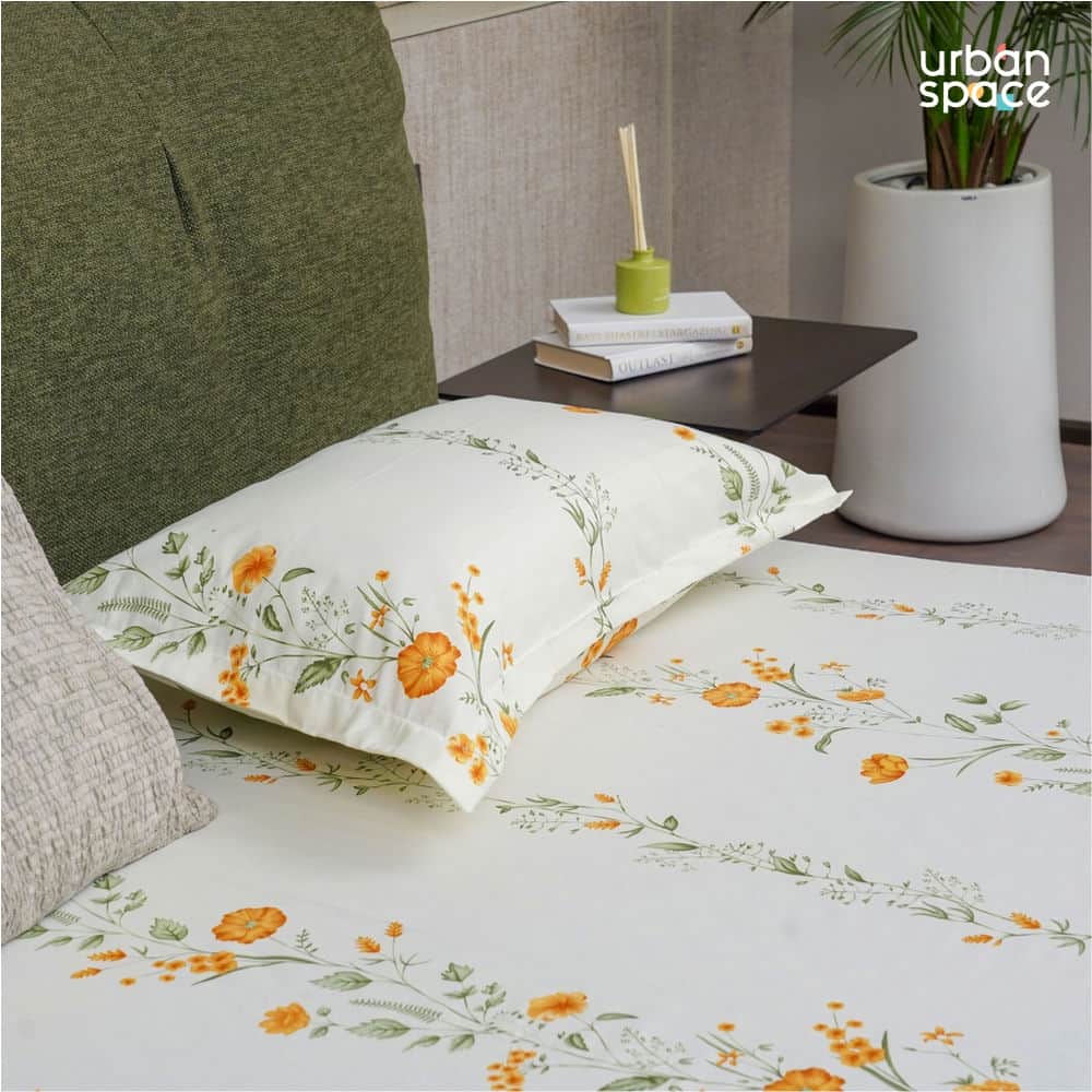 Urban Space -Home Furnishing Store Fitted King Size Cotton Bedsheet - Veil Bloom- Yellow - view 2