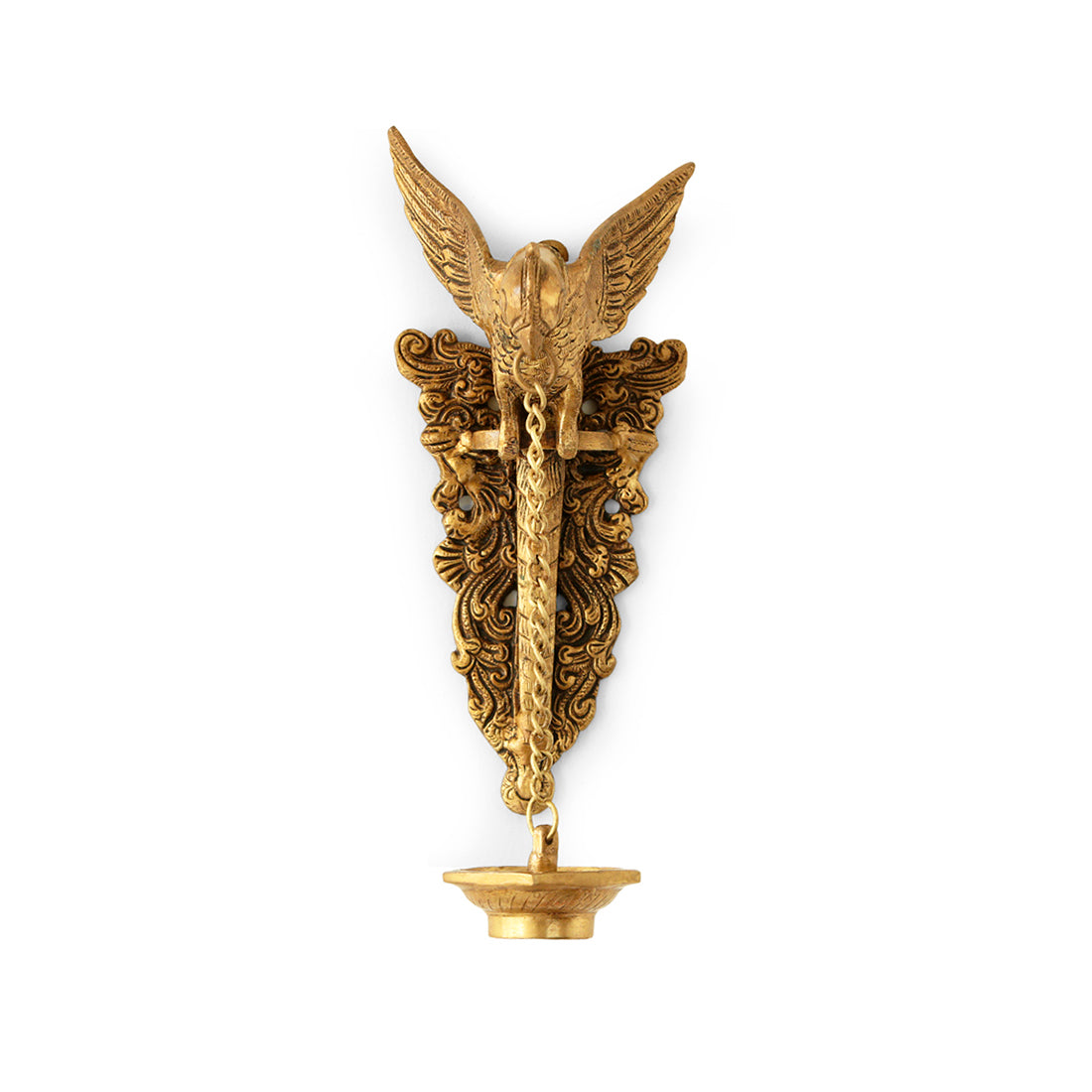 EXCLUSIVELANE 'Golden Parrot' Decorative Wall Hanging Brass Diya (5 Wicks, 1.5 Kg, Hand-Etched) - view 3