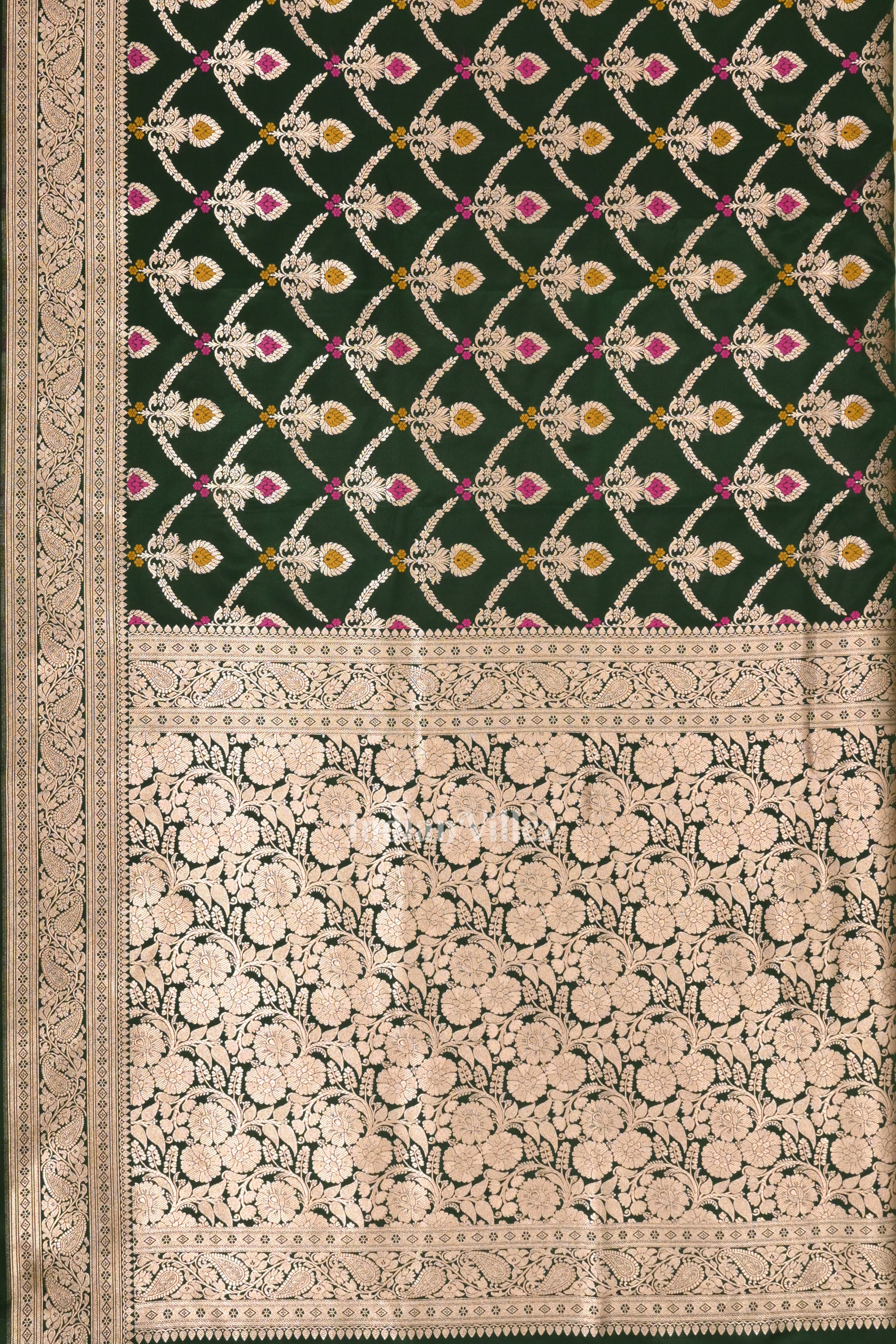 IndianVillèz Green Meenakari Pure Mashru Satin Silk Banarasi Saree - view 4