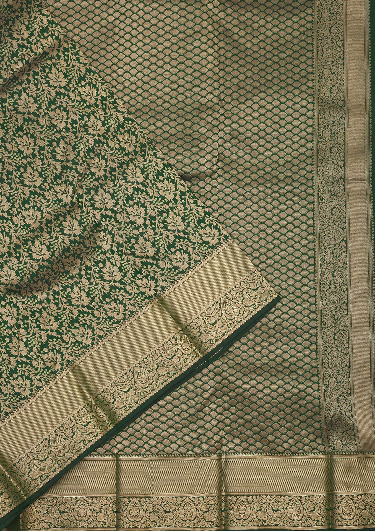 Koskii Bottle Green Zariwork Pure Silk Saree – Women's - view 3