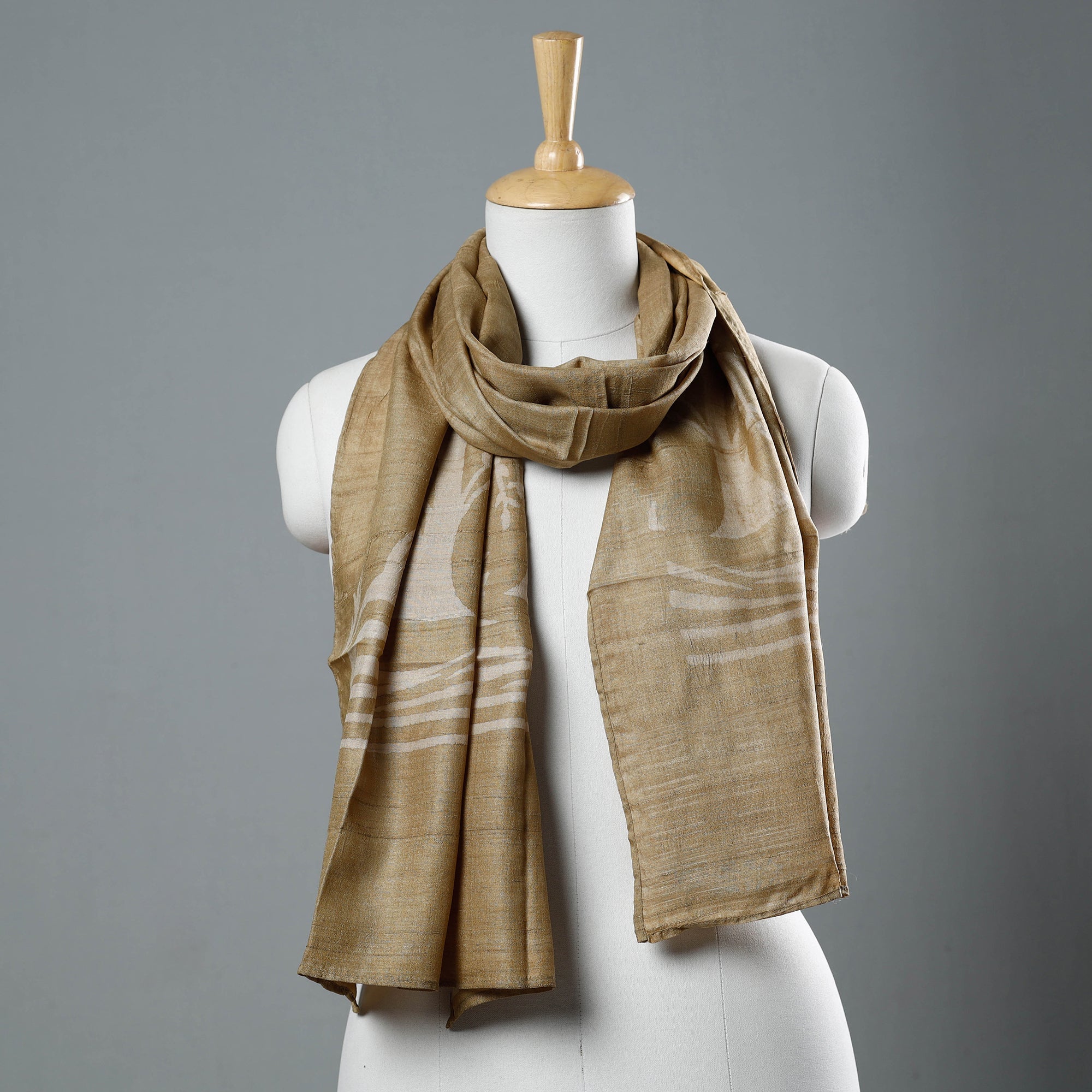 BINDAAS UNLIMITED Brown - Block Art Print Natural Dyed Tussar Silk Bindaas Stole