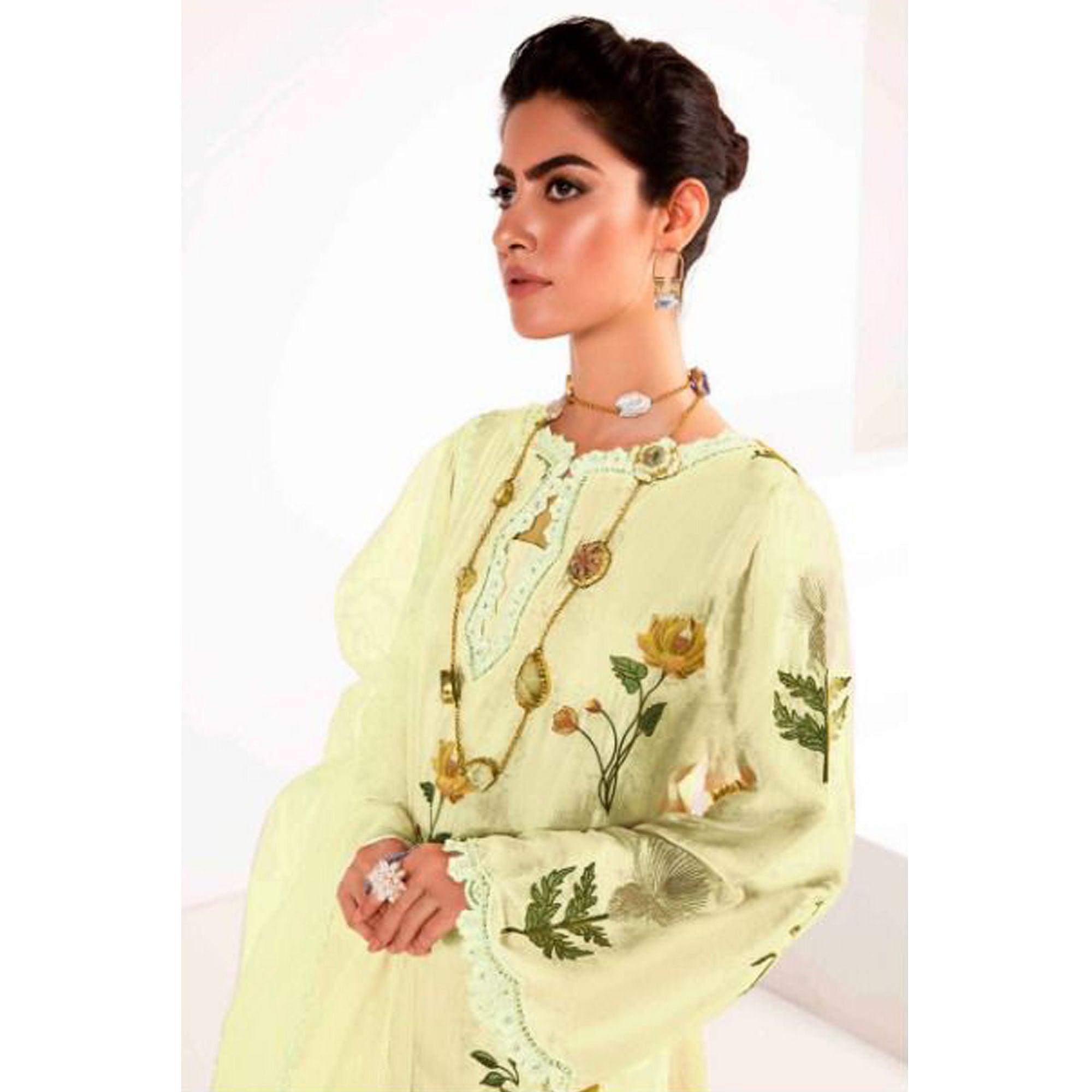 Peachmode Seller Light Yellow Partywear Floral Embroidered Georgette Pakistani Suit - view 2