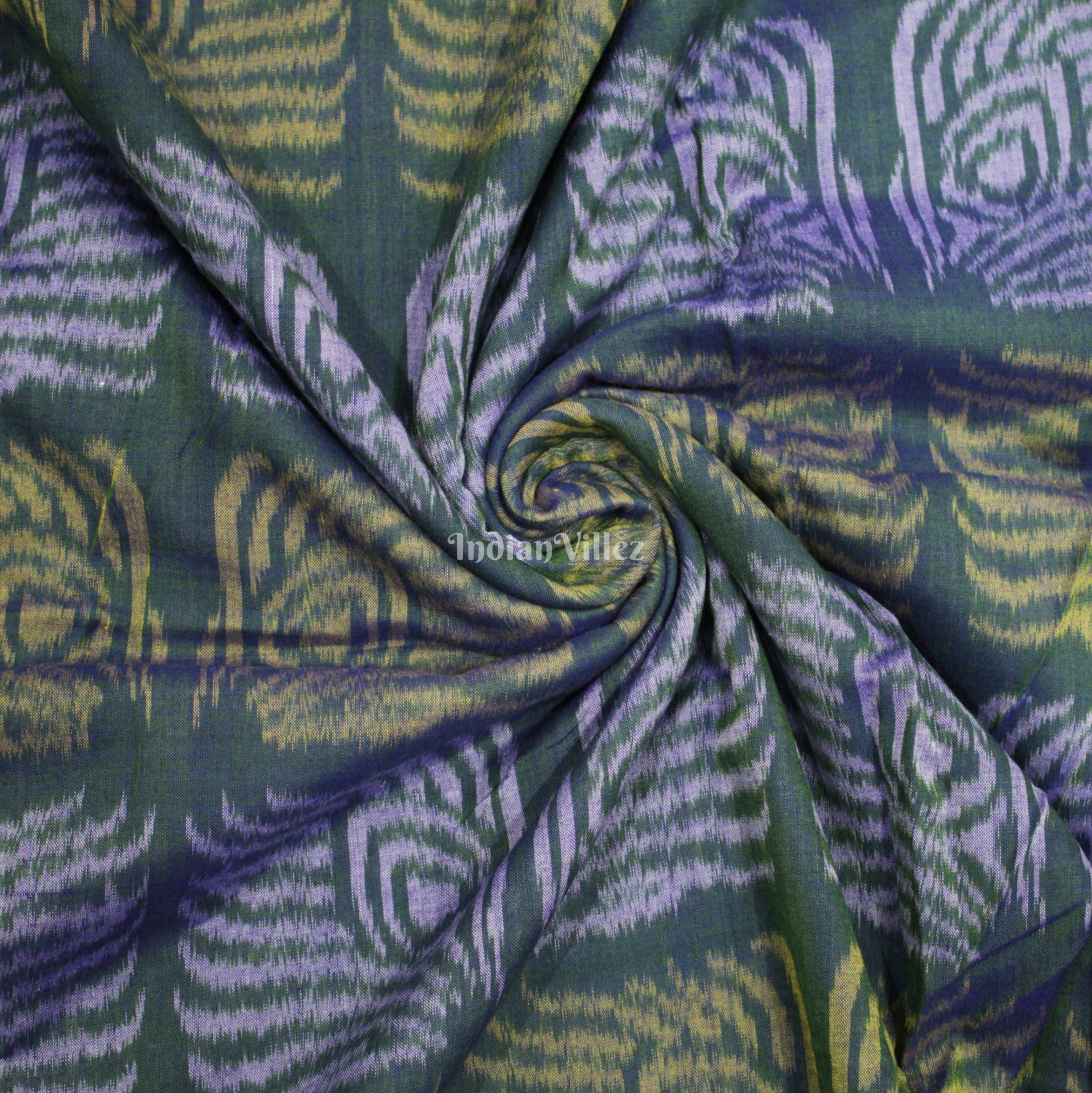 IndianVillèz White Yellow Design Sambalpuri Ikat Cotton Fabric
