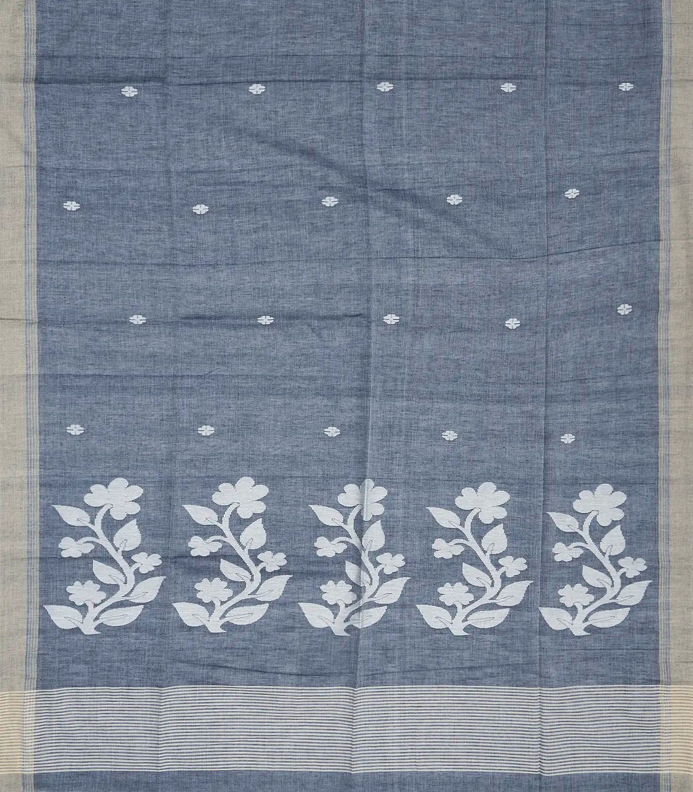 RmKV Grey Handloom Bengal Cotton Saree With Flower Buttas - view 2