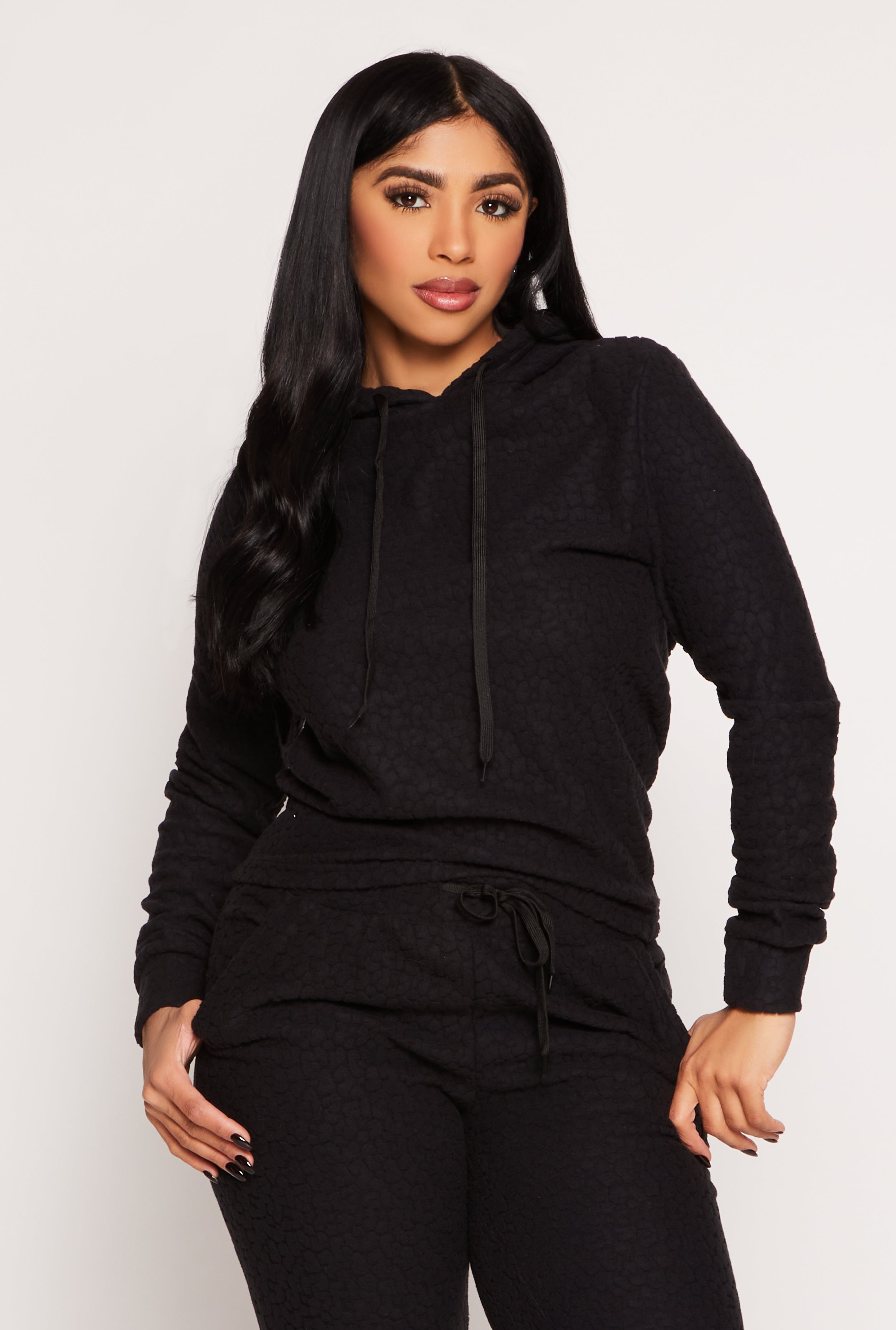 Rainbow Shops Leopard Textured Knit Hoodie – Women's