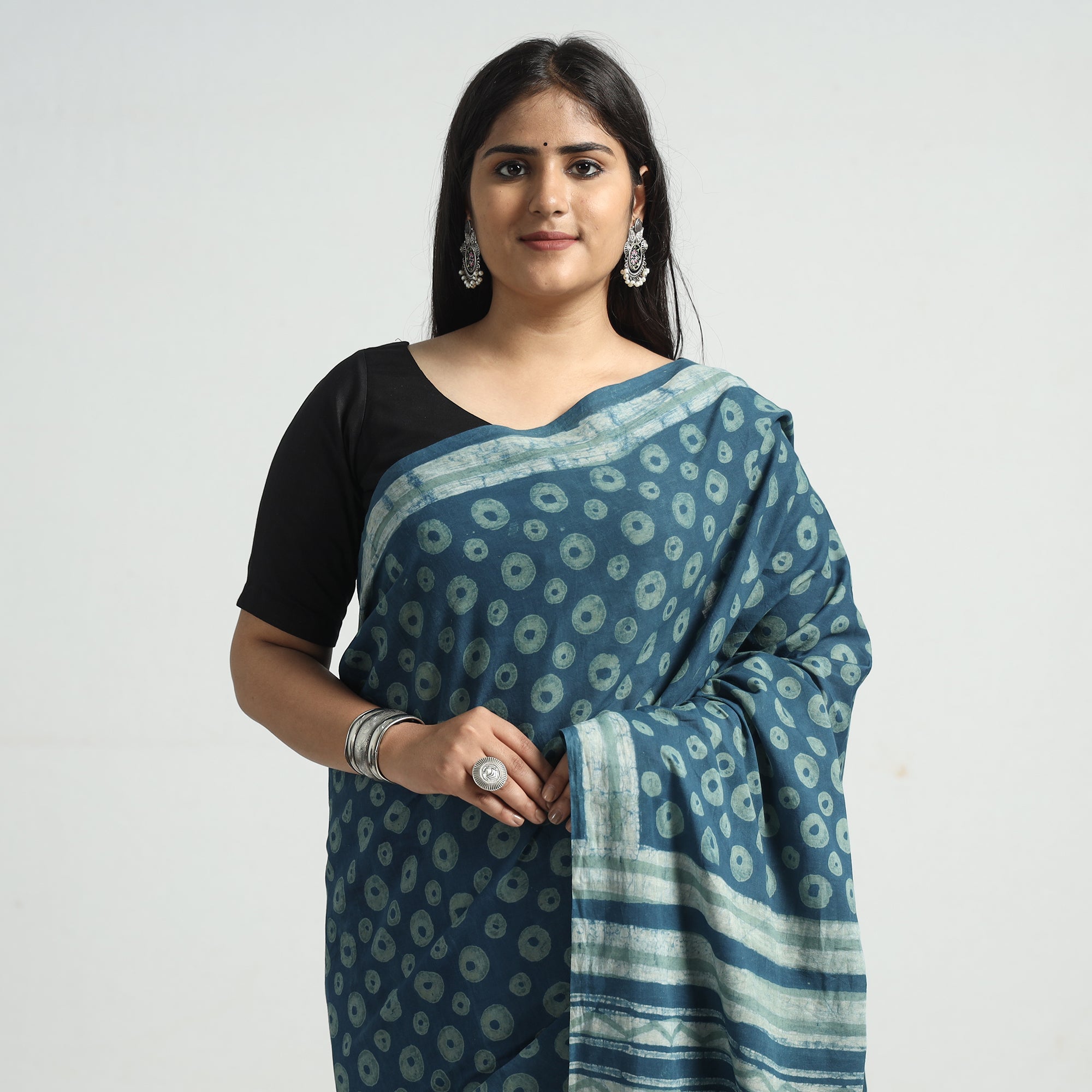 HAVELI CHRONICLES Blue - Akola Hand Block Printed Cotton Saree - view 3