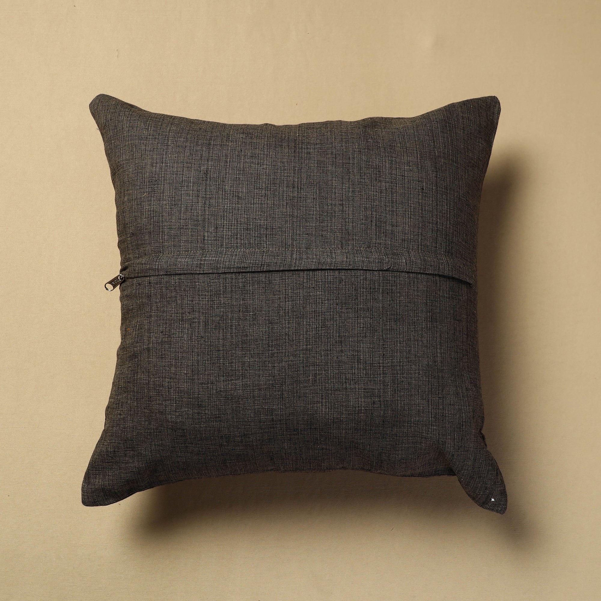NOORI BAZAR Brown - Hand Embroidery Plain Cotton Cushion Cover (16 x 16 in) - view 3