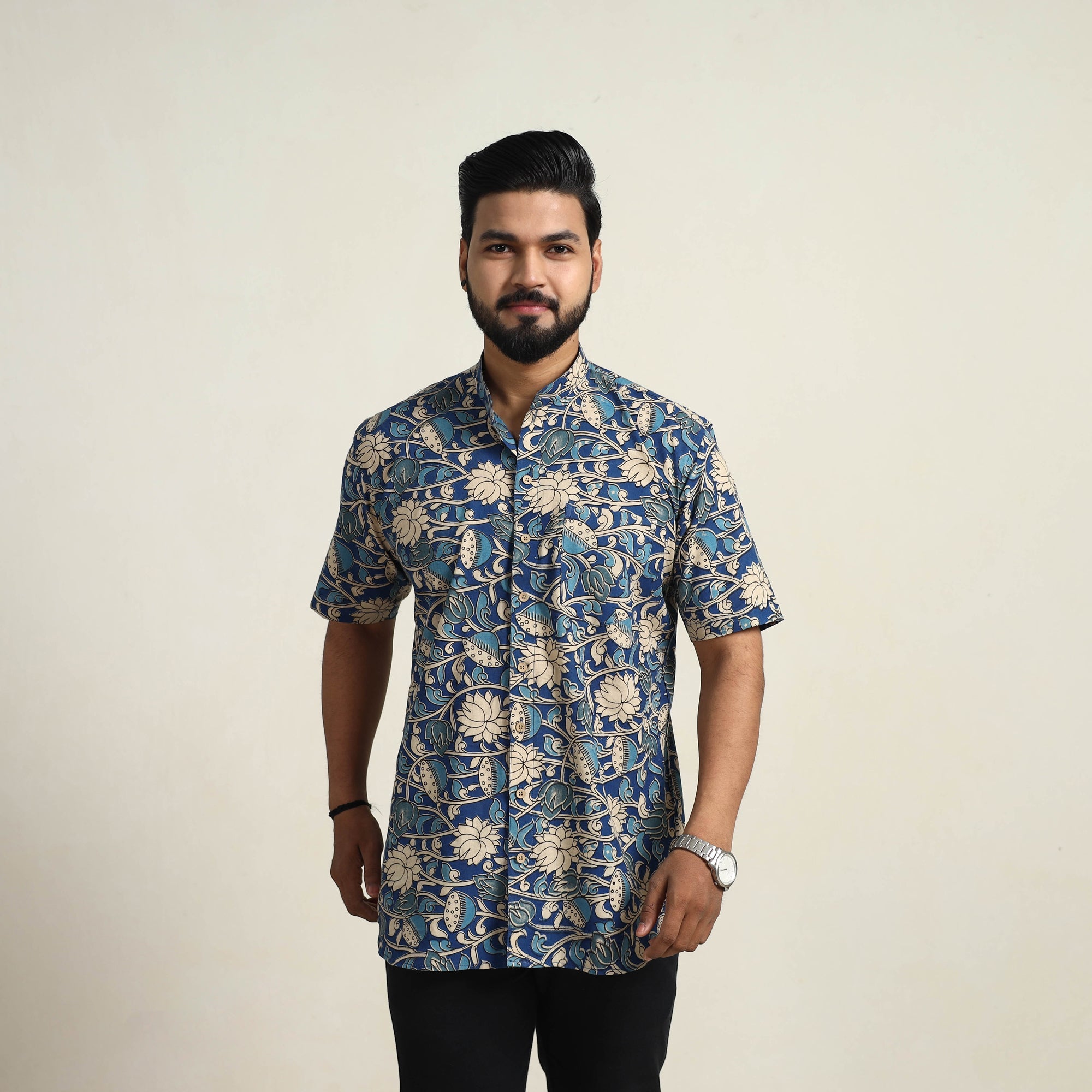 ITOKRI CASUALS Blue - Cotton Men Kalamkari Print Shirt 05