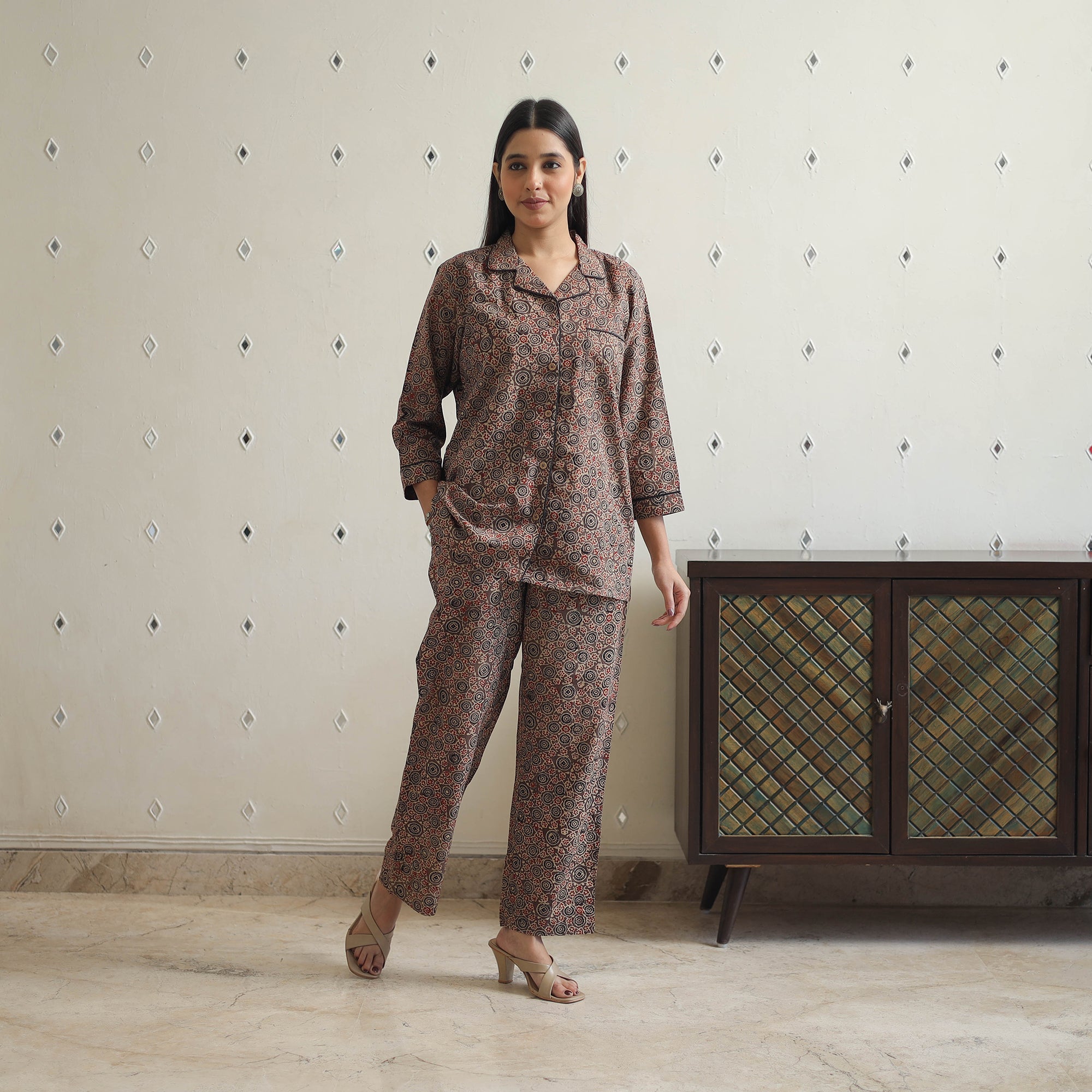 ITOKRI CASUALS Brown - Block Printed Cotton Ajrakh Night Suit Set 16 - view 2