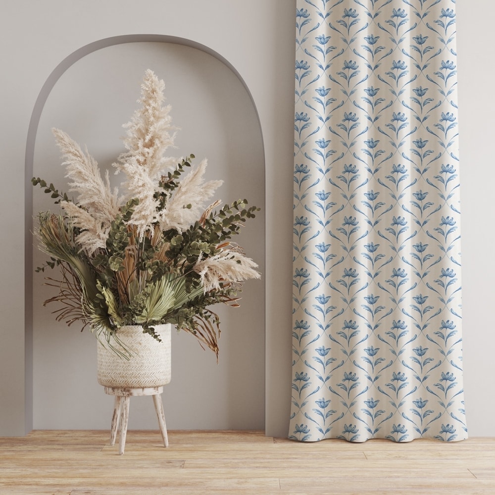 100 cotton curtains – Urban Space -Home Furnishing Store 100% Cotton Curtains for Living Room, Bedroom curtains - Pack of 2 curtains, Water Lily - Blue