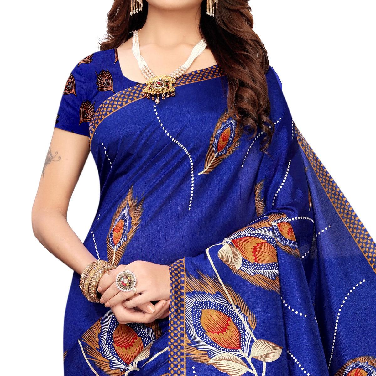 Peachmode Mesmerising Blue Colored Festive Wear Printed Art Silk Saree - view 5