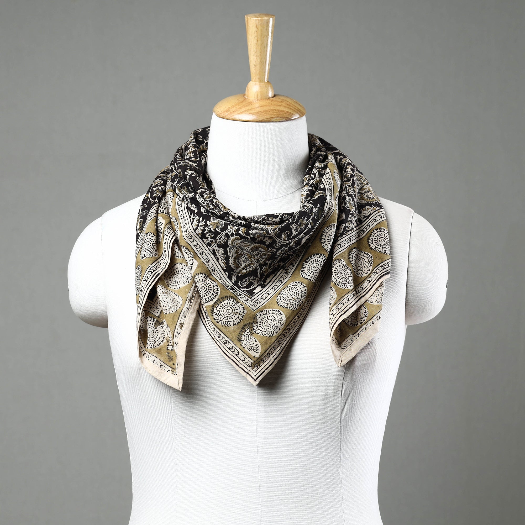 PITCHUKA SRINIVAS KALAMKARI PEDANA Black - Pedana Kalamkari Block Printed Natural Dyed Cotton Scarf 78