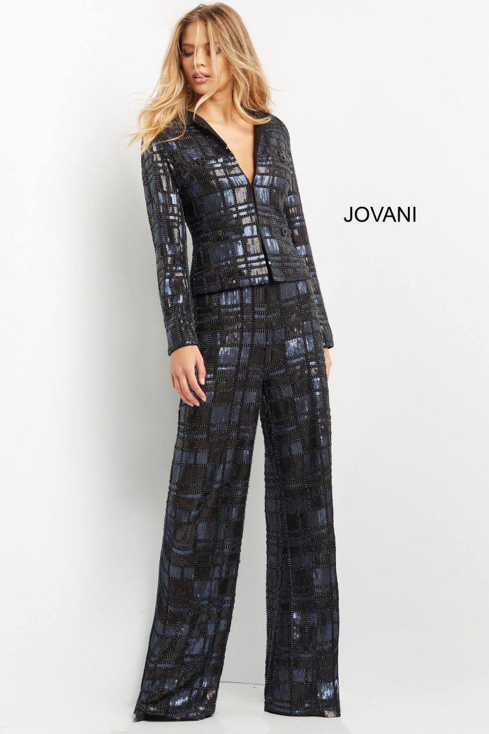 Jovani 07166 Long Beaded Formal Sequin Fit Pant Suit - view 3