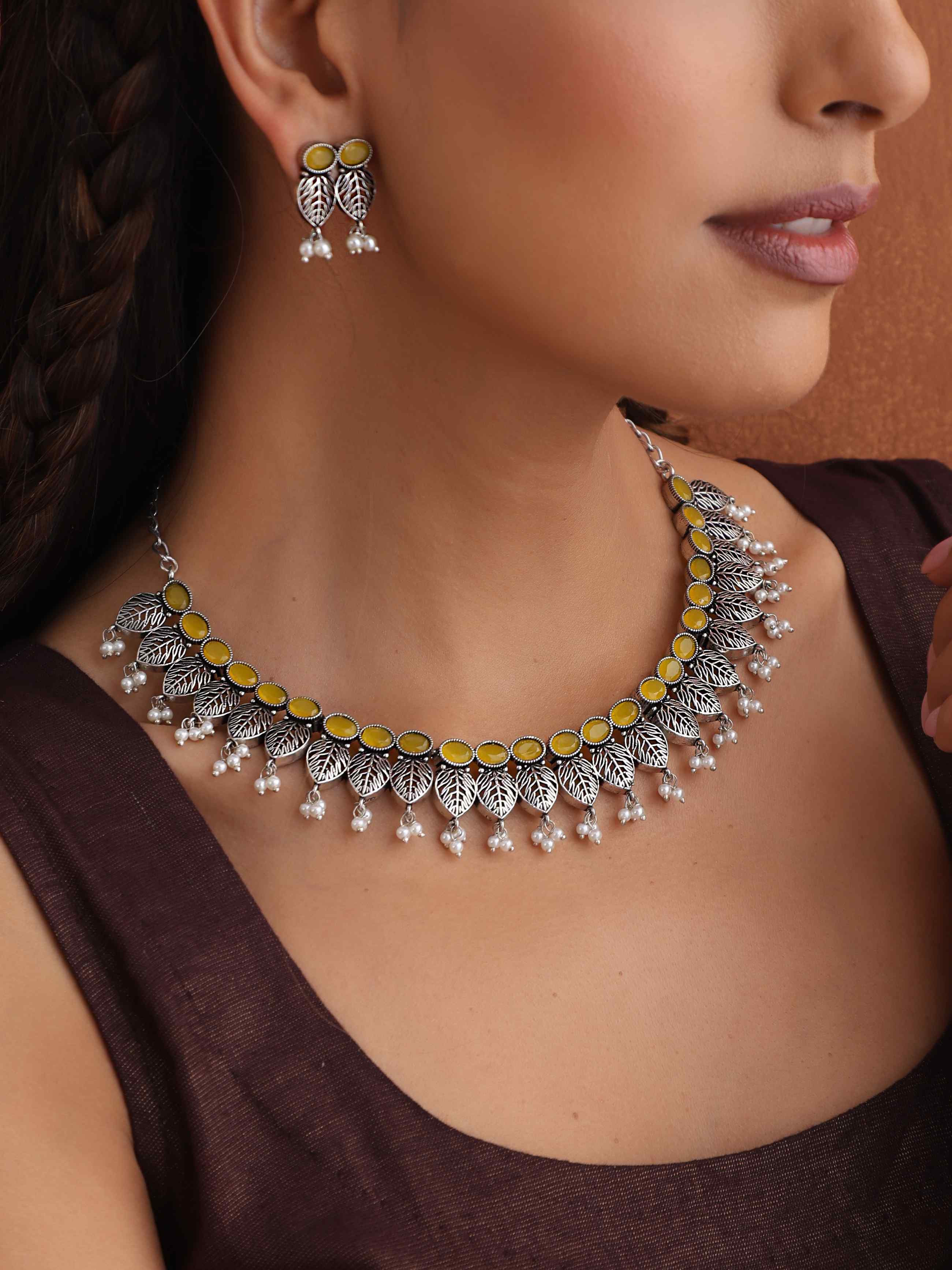 trueBrowns Silver Tone Stone Necklace Set - view 2