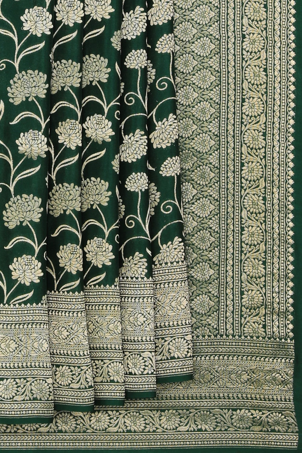 Kalanjali Crepe Silk Bottle Green Saree – Women's