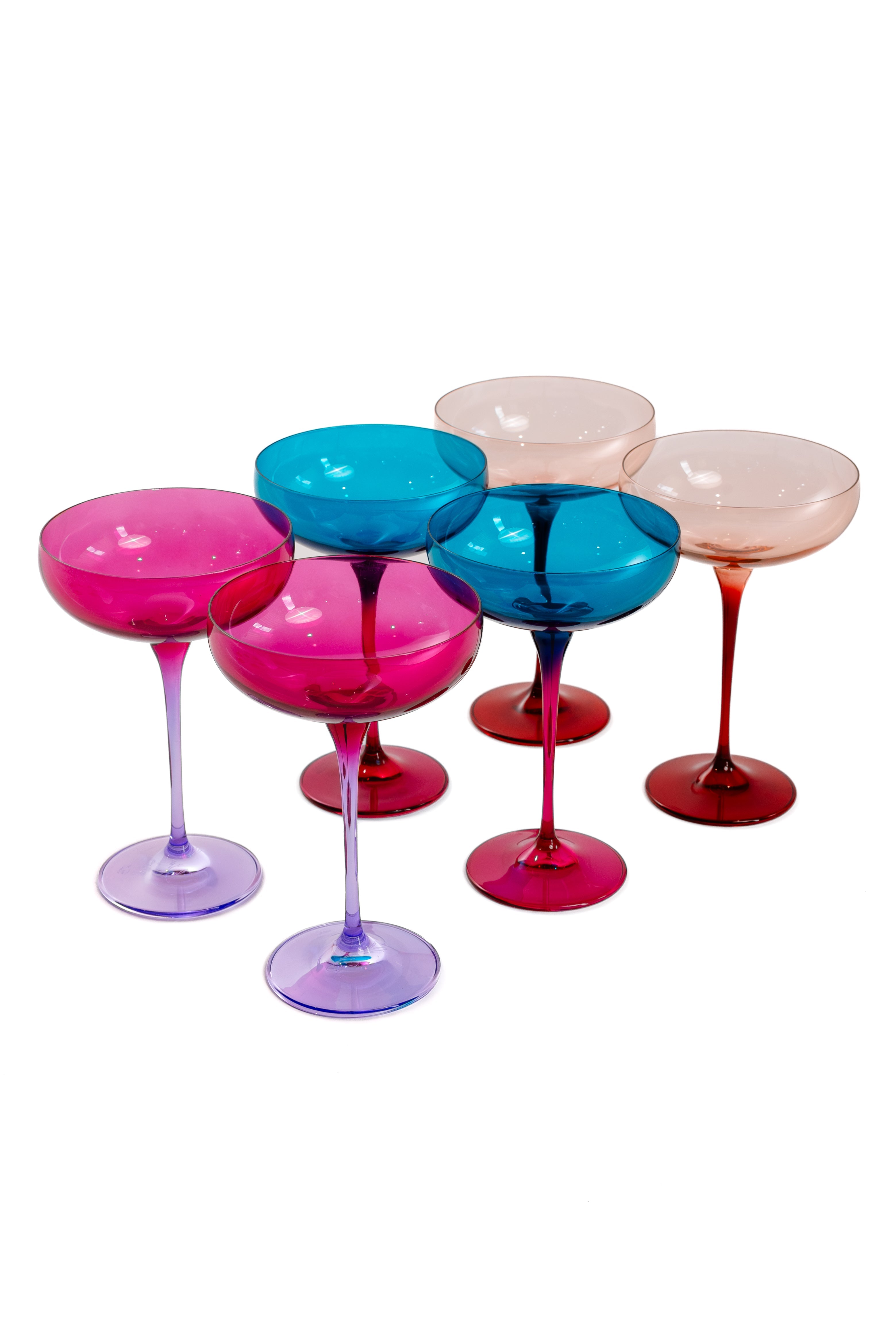 Estelle Colored Glass Estelle Colored Champagne Coupe Stemware - Set of 6 {Colorblock Jewel Toned Mixed Set} - view 2