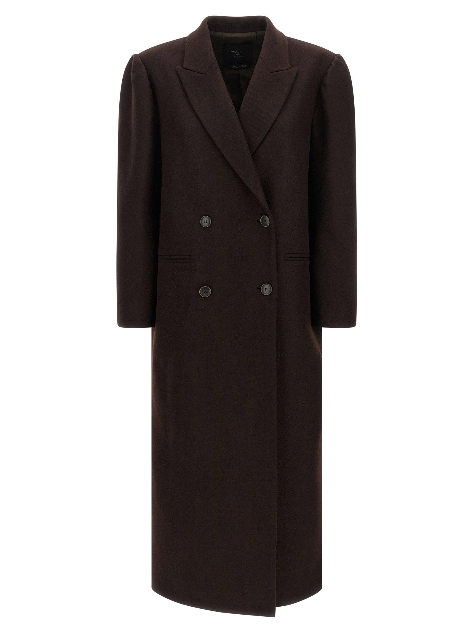 Twin Set Double-breasted Coat – 80% wool, 20% polyamide