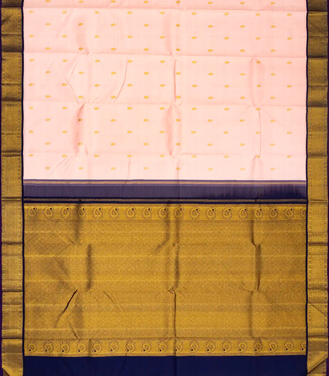 RmKV Baby Pink Handloom Kanchipuram Korvai Silk Saree With Contrast Border - view 2