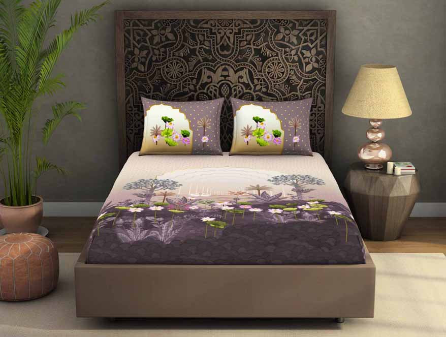 Spaces India Ornate Light Violet 100% Cotton King Size Bedsheet Rangana Digital - By Spaces
