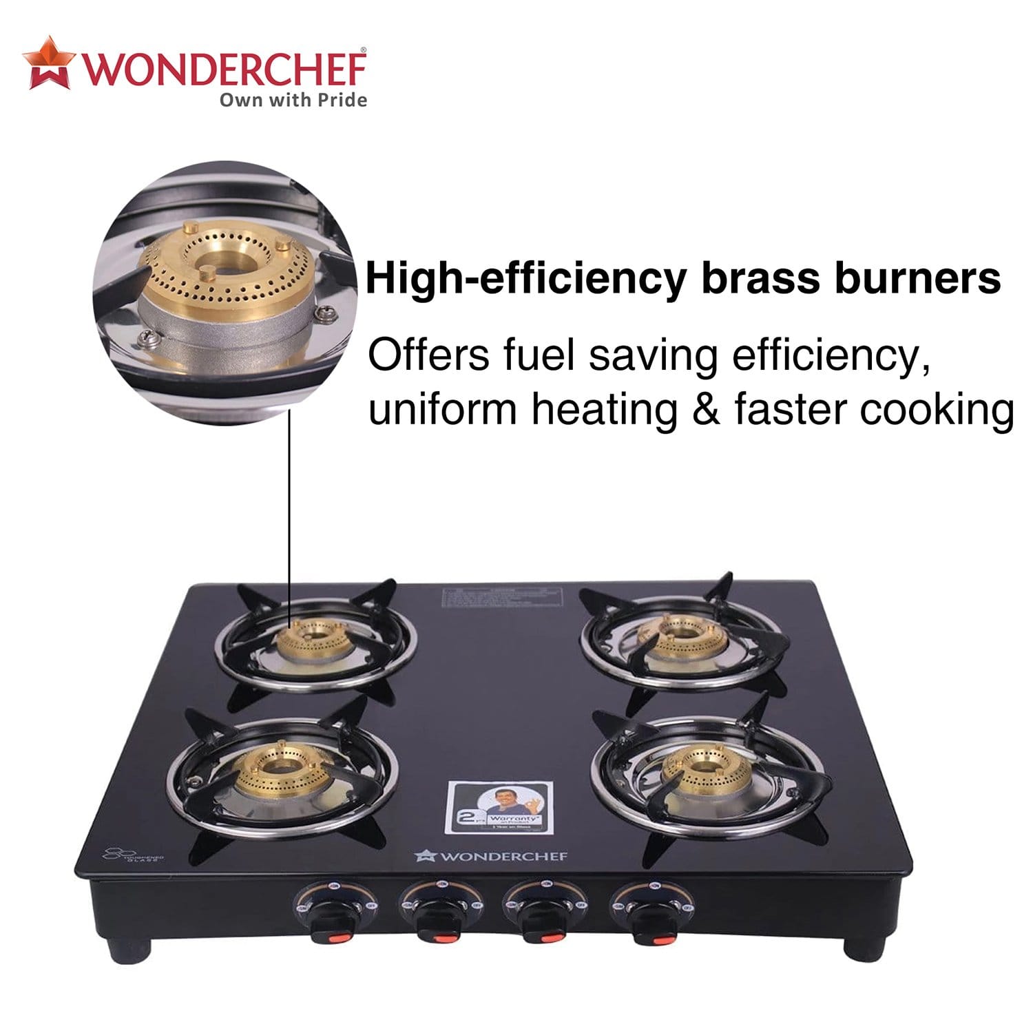 Wonderchef Ruby 4 Burner Glass Cooktop, Black Toughened Glass - view 7