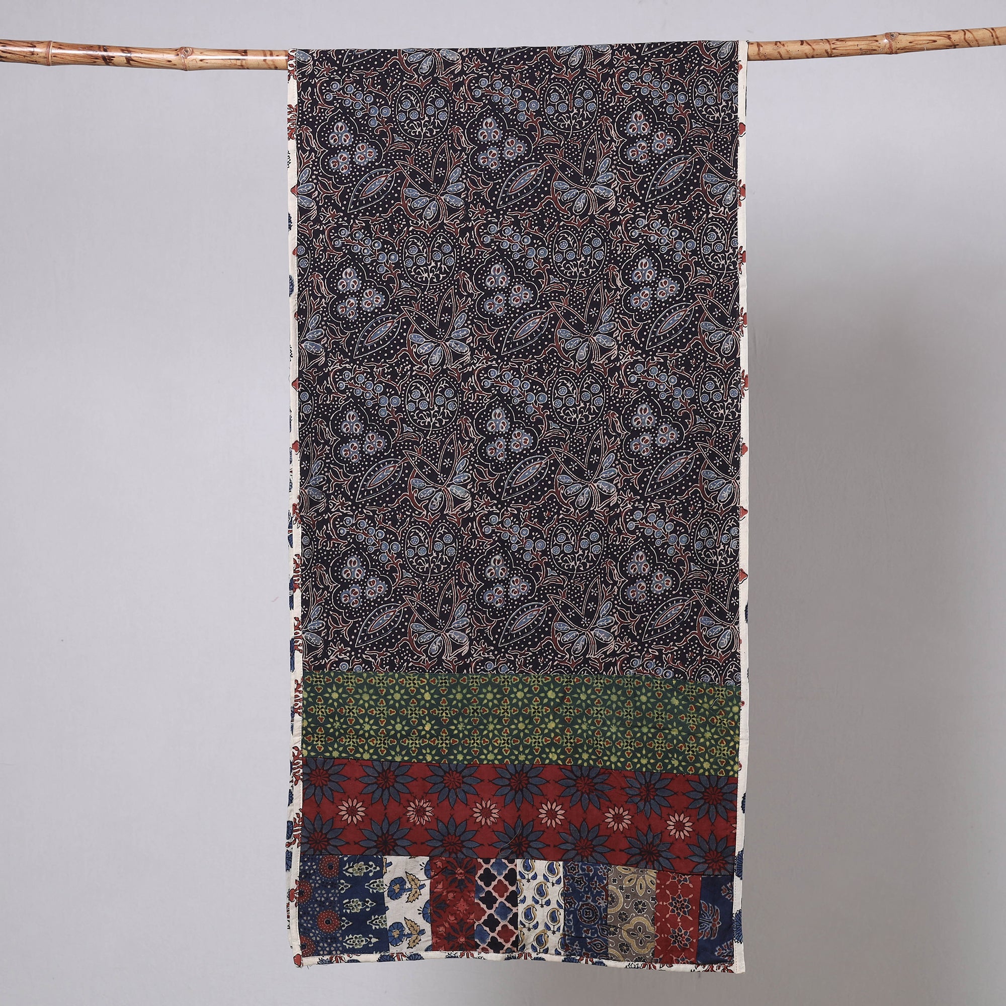 STOLES & SCARVES Brown - Ajrakh Block Printed Patchwork Cotton Stole - view 2