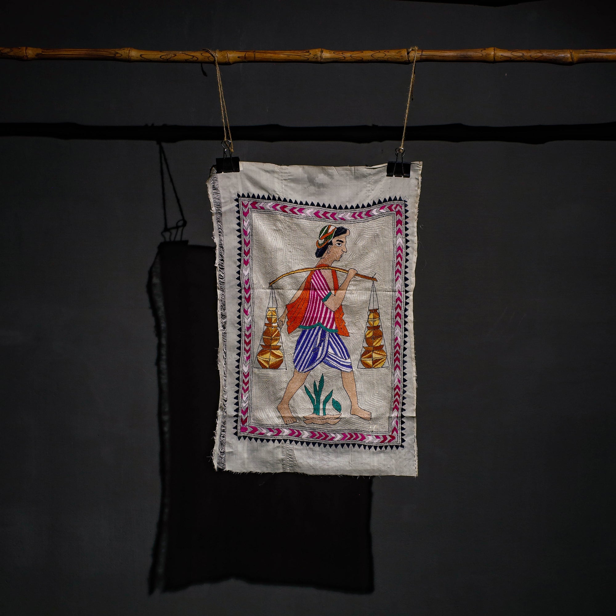 KHUSHBASH - HAPPY LOOM OF EAST Bengal Kantha Hand Embroidery Cotton Wall Hanging (27 x 17 in) 16